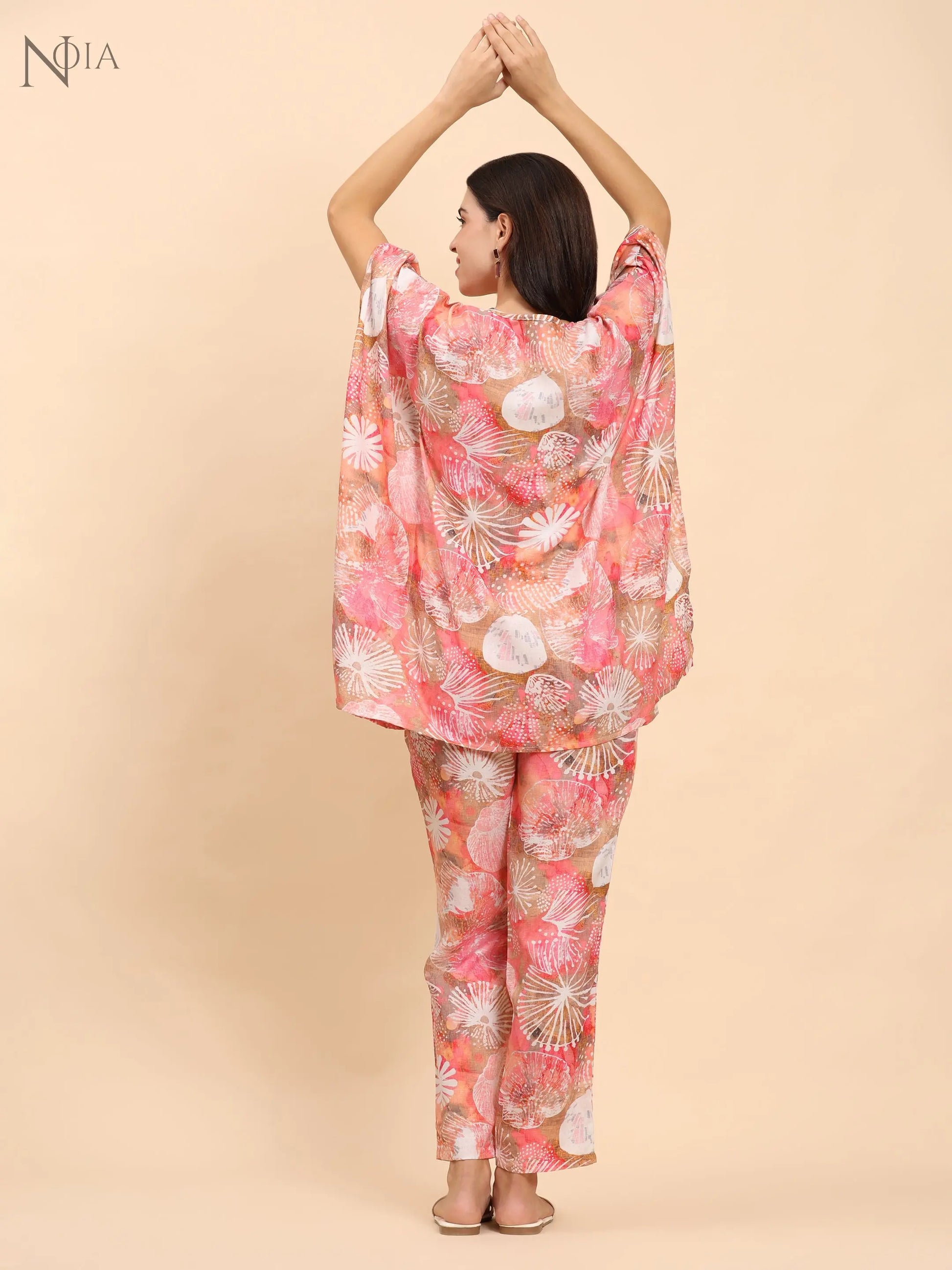 Noia Pink Multi Abstract Kaftan Top with Trousers Noia