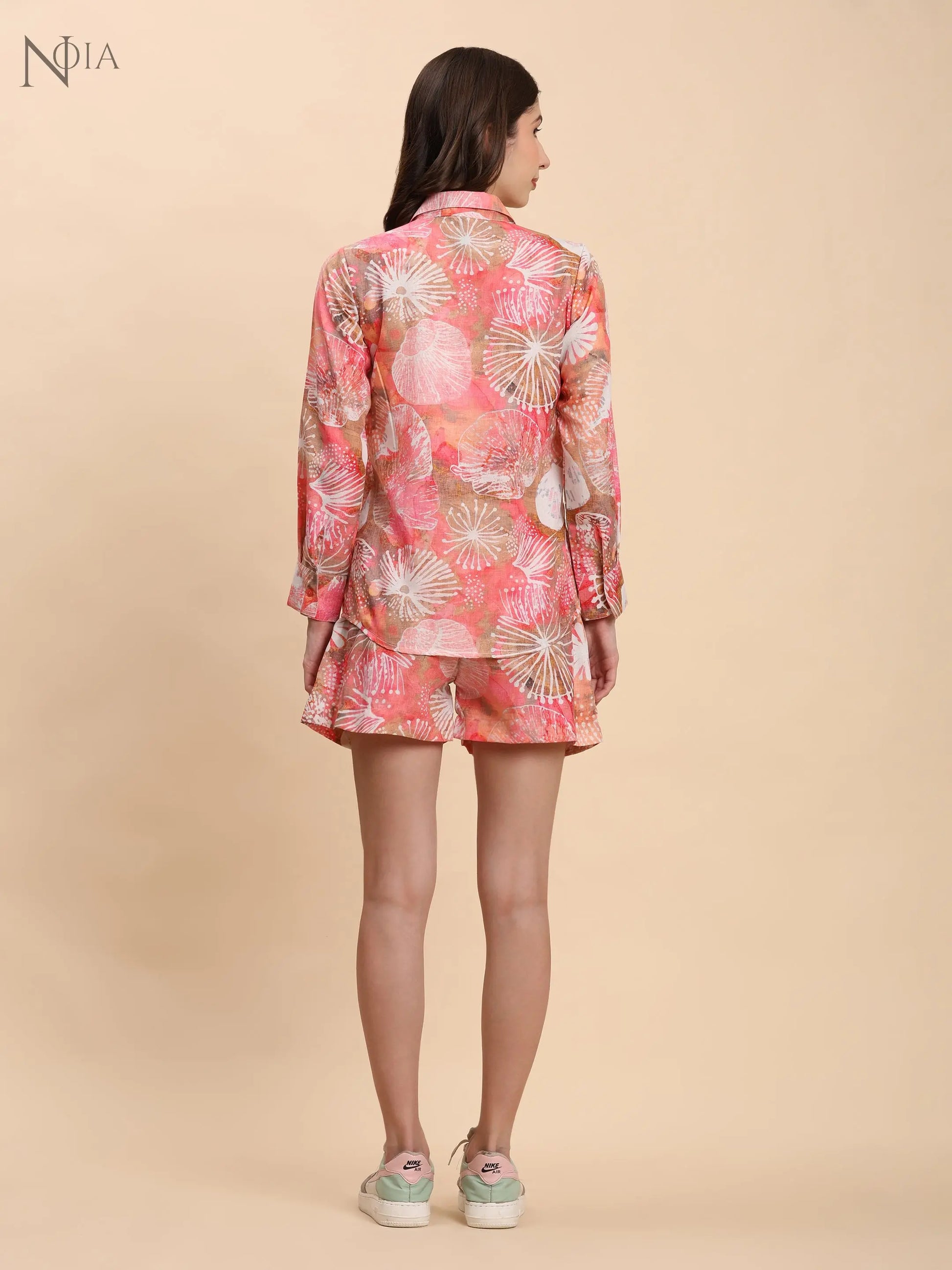 Noia Pink Multi Abstract Shirt with Shorts Noia