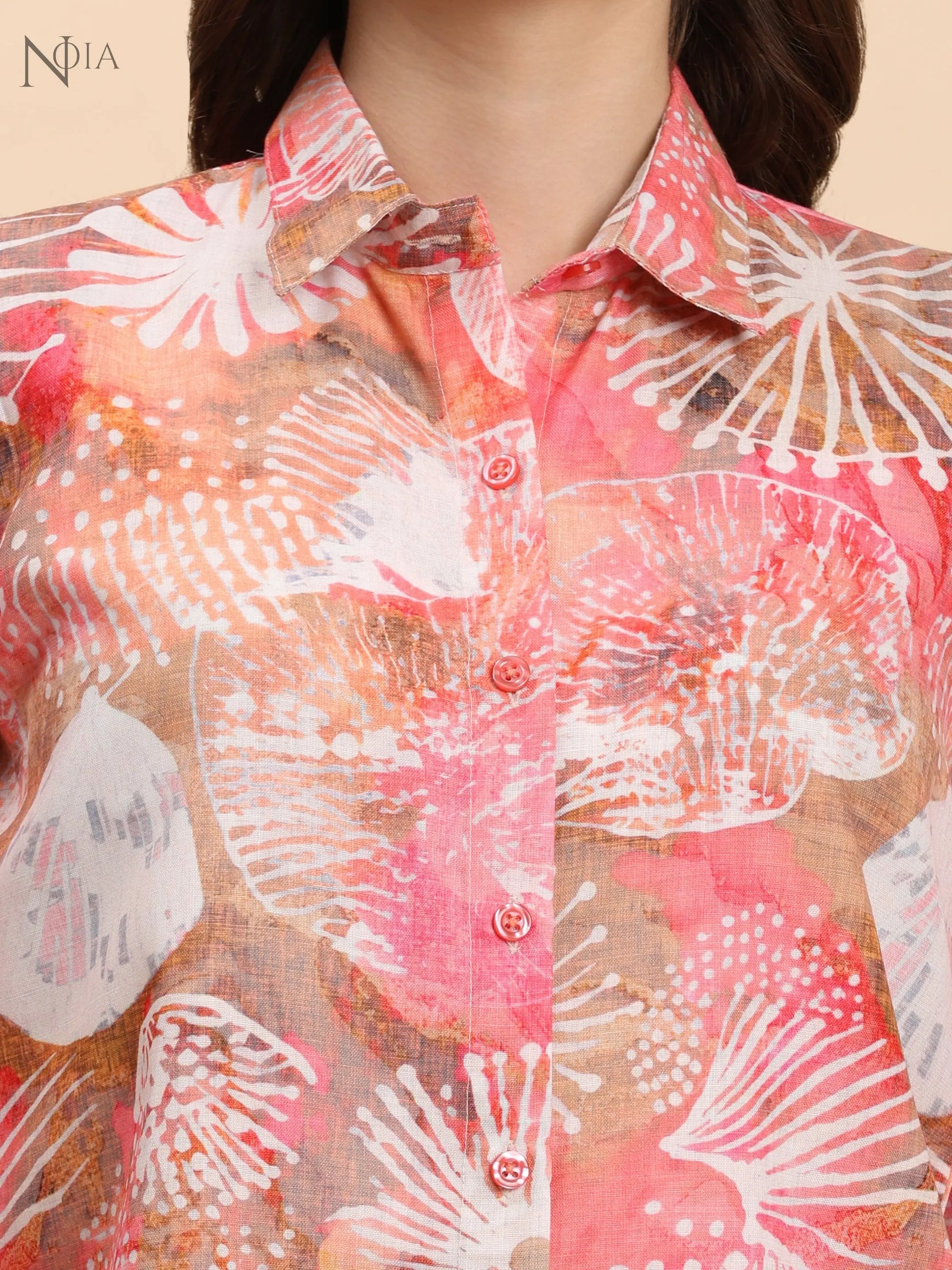 Noia Pink Multi Abstract Shirt with Shorts Noia