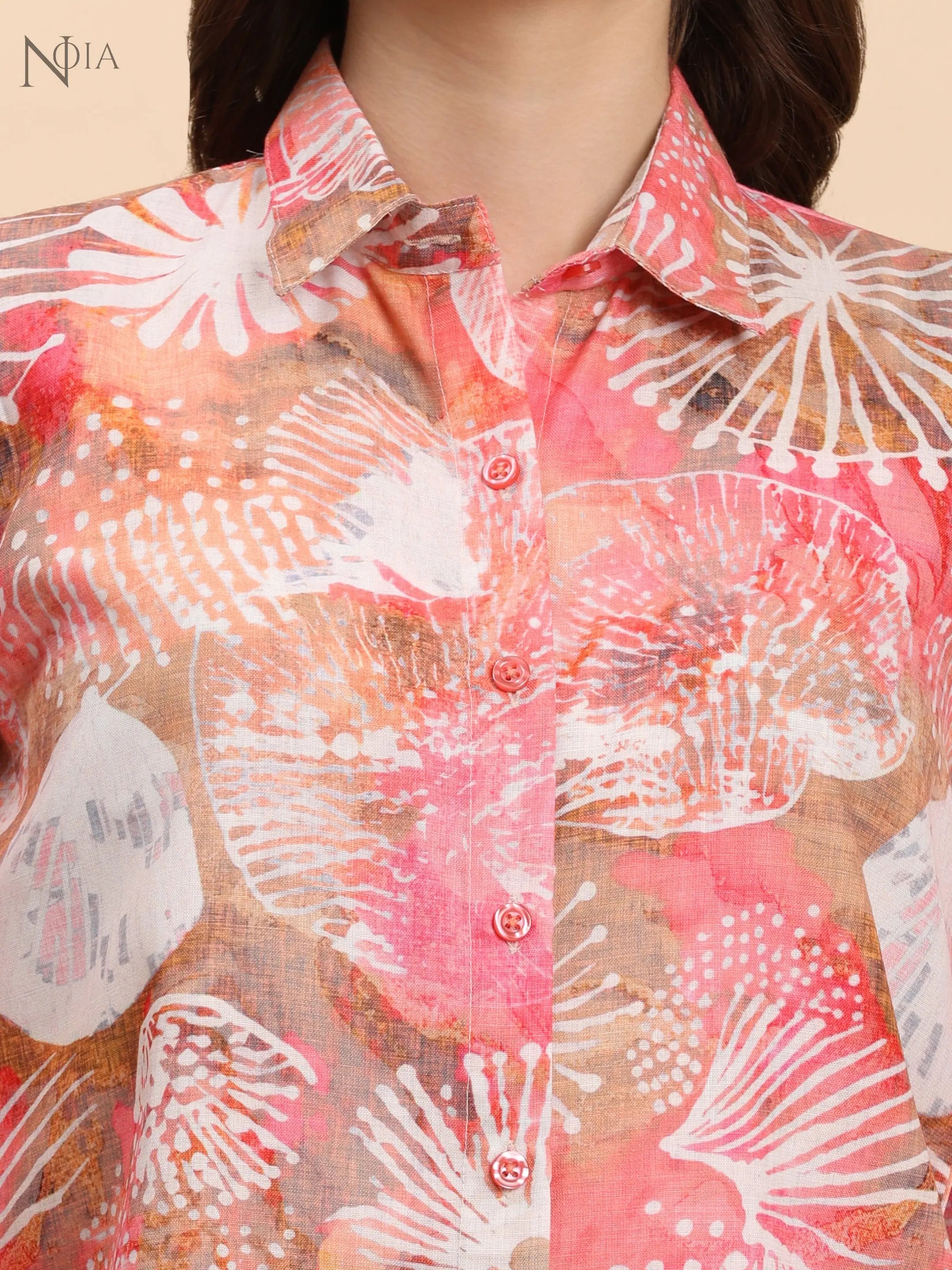 Noia Pink Multi Abstract Shirt with Shorts Noia