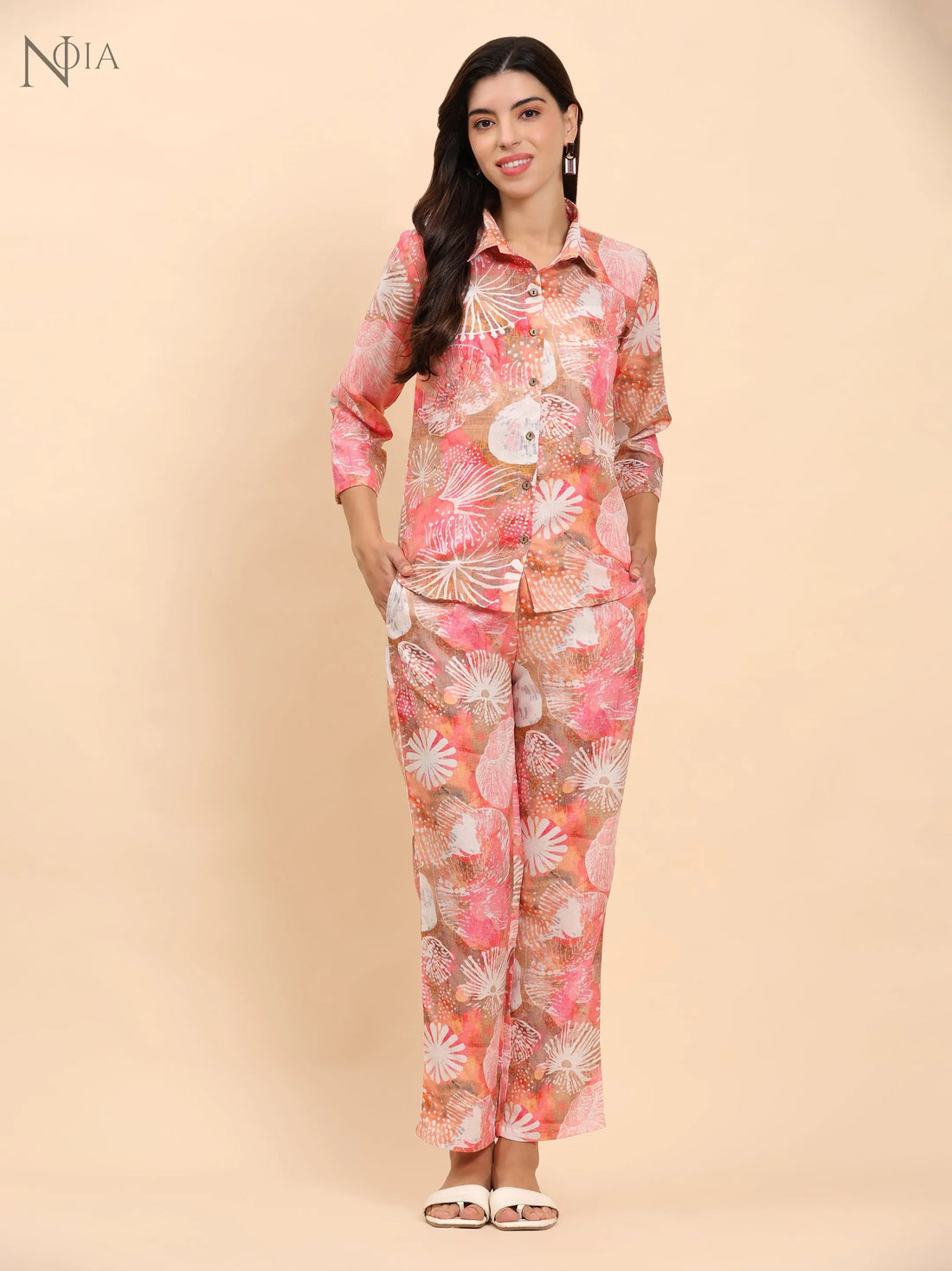 Noia Pink Multi Abstract Shirt with Trousers Noia