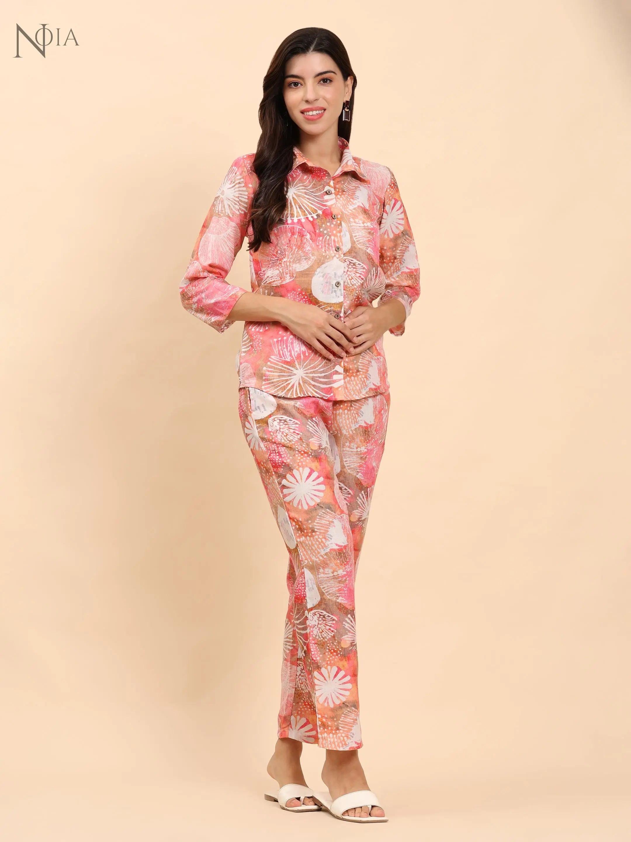 Noia Pink Multi Abstract Shirt with Trousers Noia