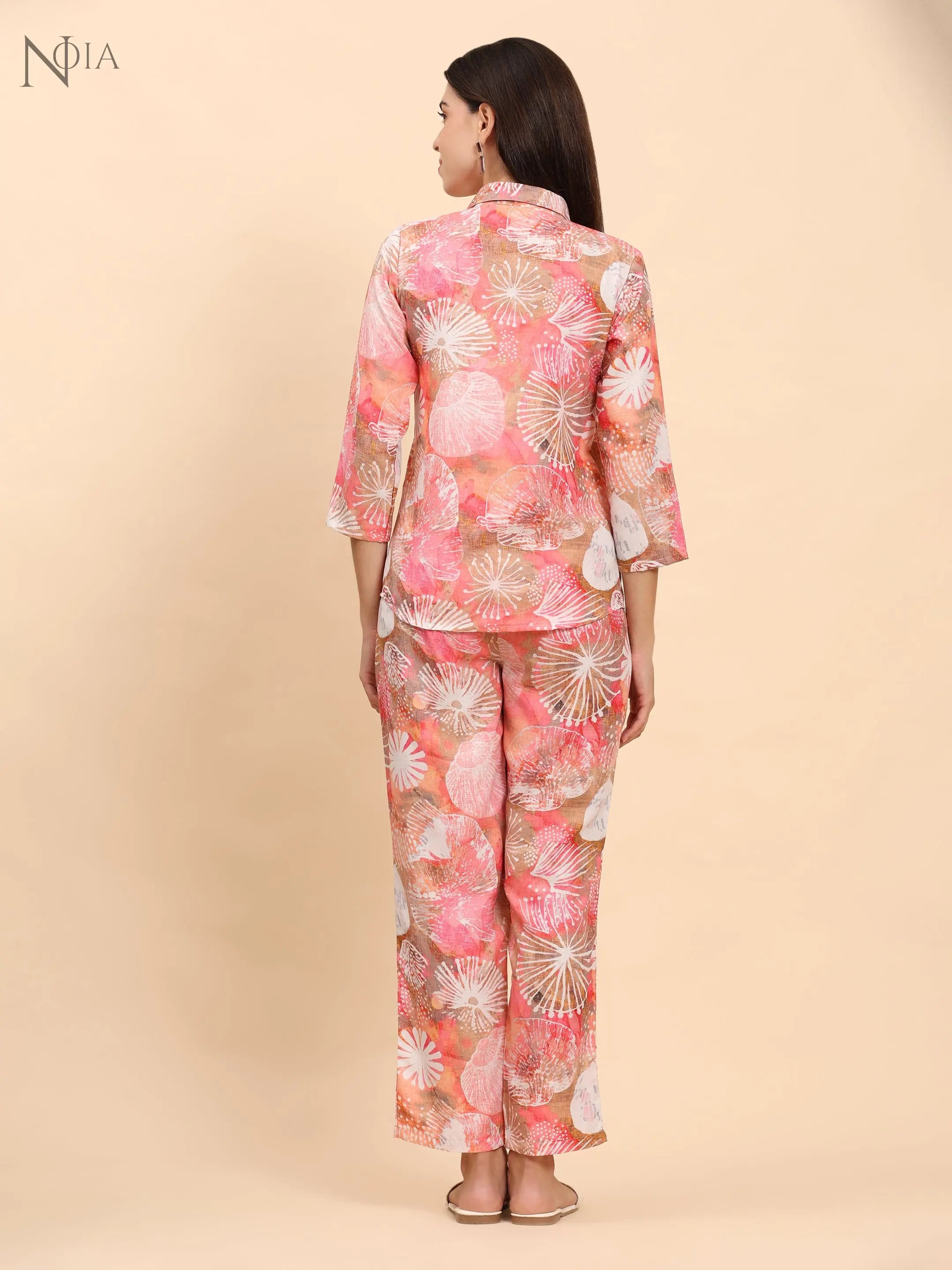 Noia Pink Multi Abstract Shirt with Trousers Noia