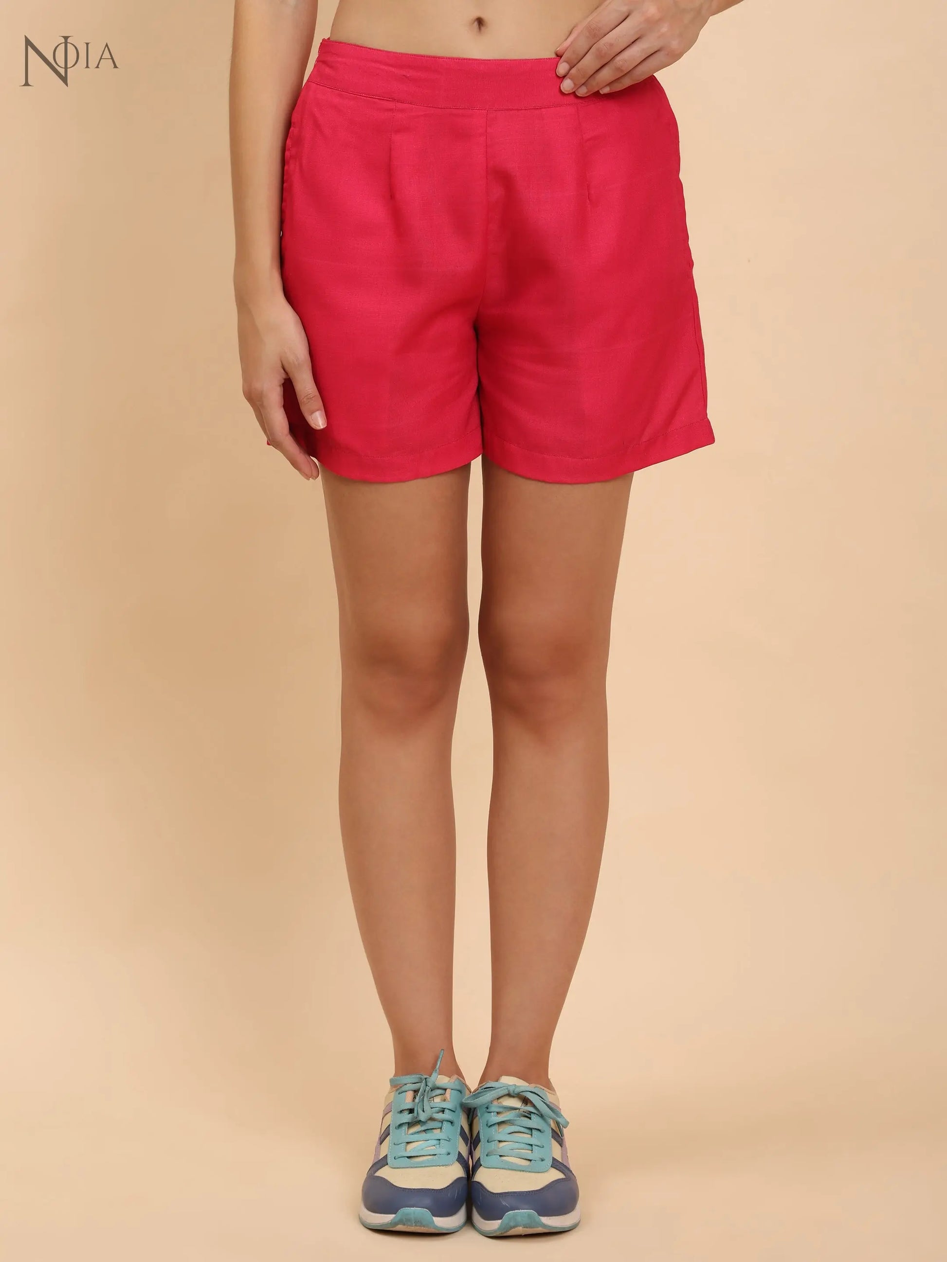 Noia Pink Paisley Shirt & Red Shorts Co-Ord Set | Stylish Cotton Summer Outfit for Women Noia