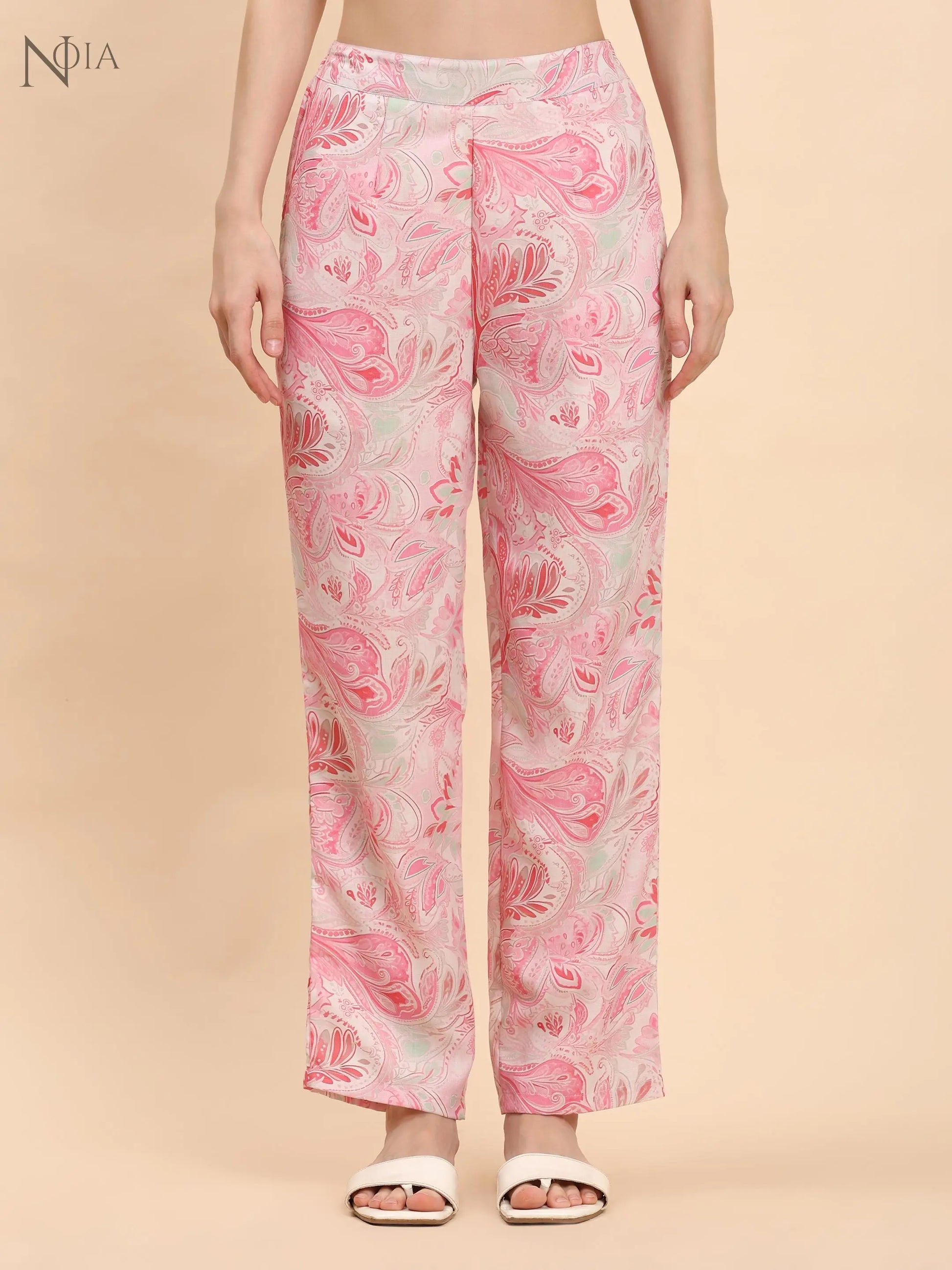 Noia Pink & White Paisley Kaftan Top with Trousers – Women’s Co-Ord Set Noia