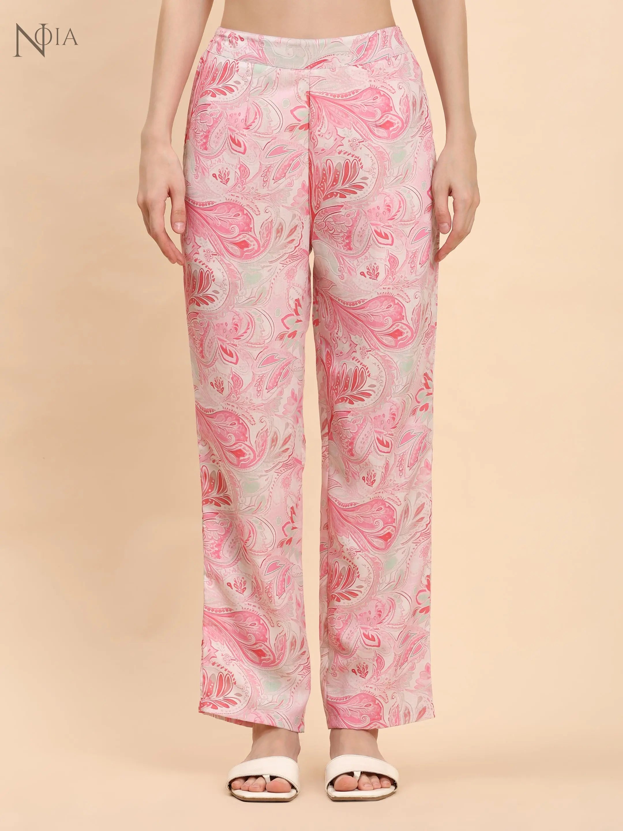 Noia Pink & White Paisley Kaftan Top with Trousers – Women’s Co-Ord Set Noia