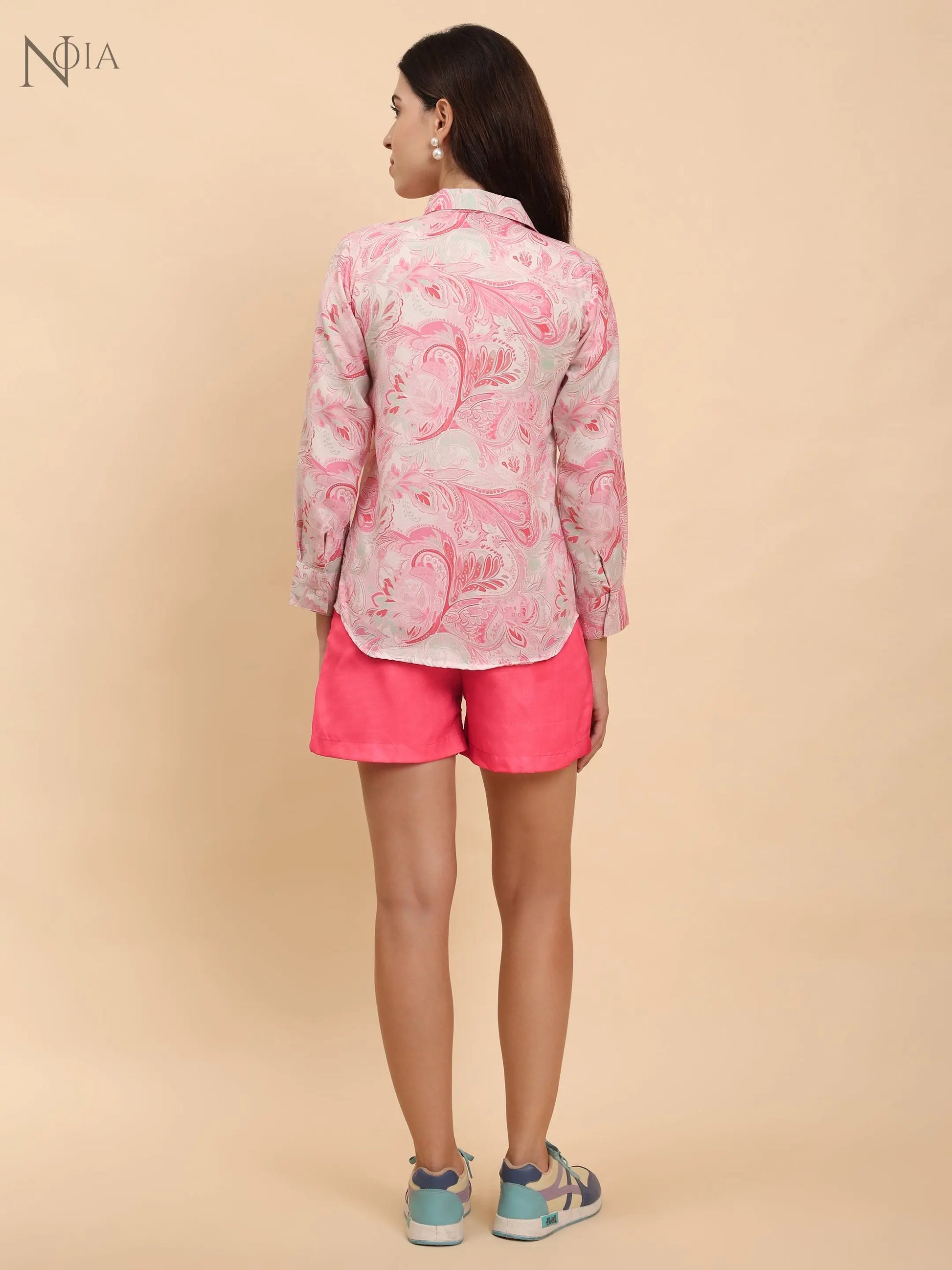 Noia Pink & White Paisley Shirt with Pink Shorts – Co-Ord Set for Women Noia