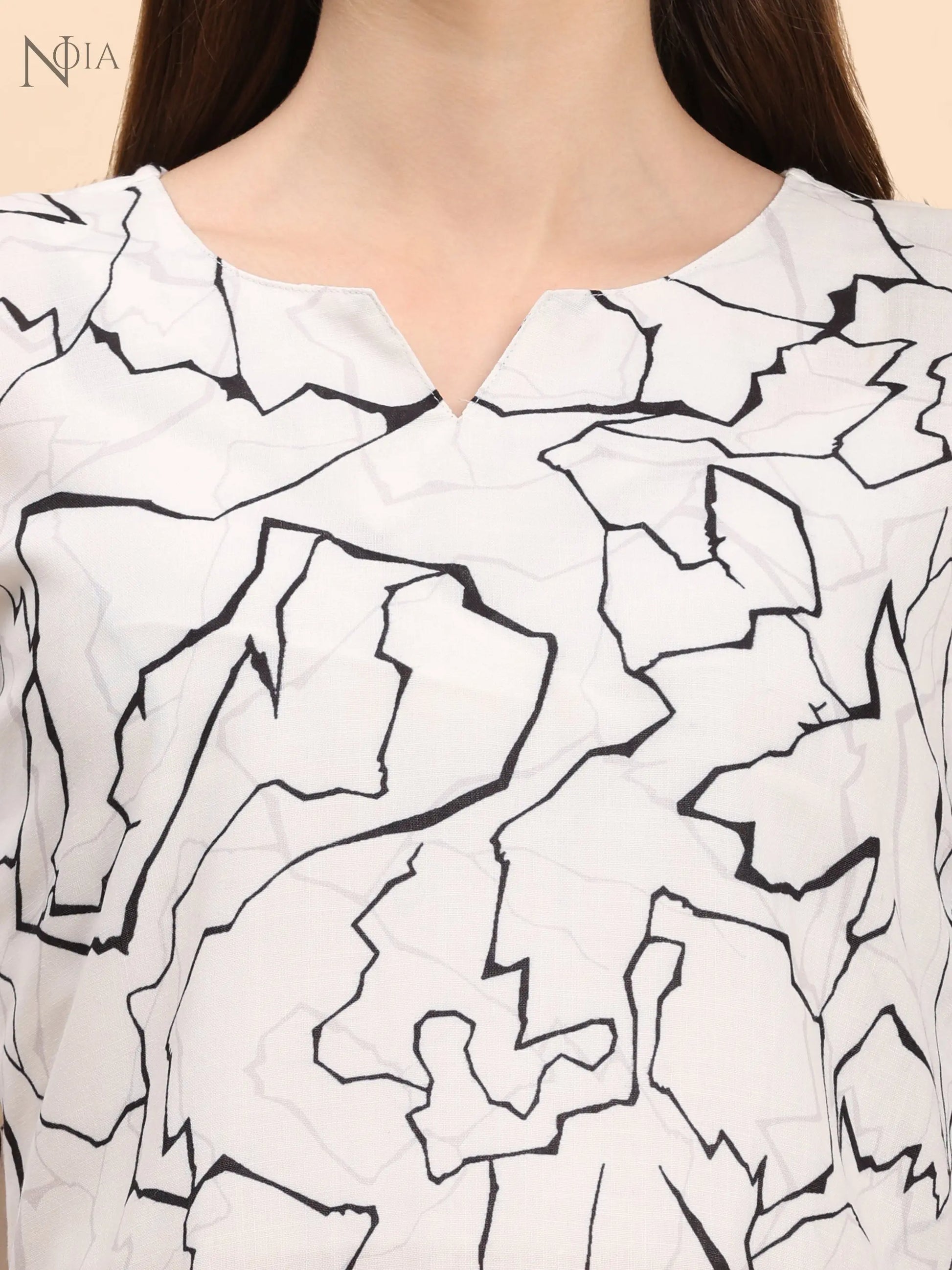 Noia White & Black Abstract Print Top with Trousers – Women’s Co-Ord Set Noia