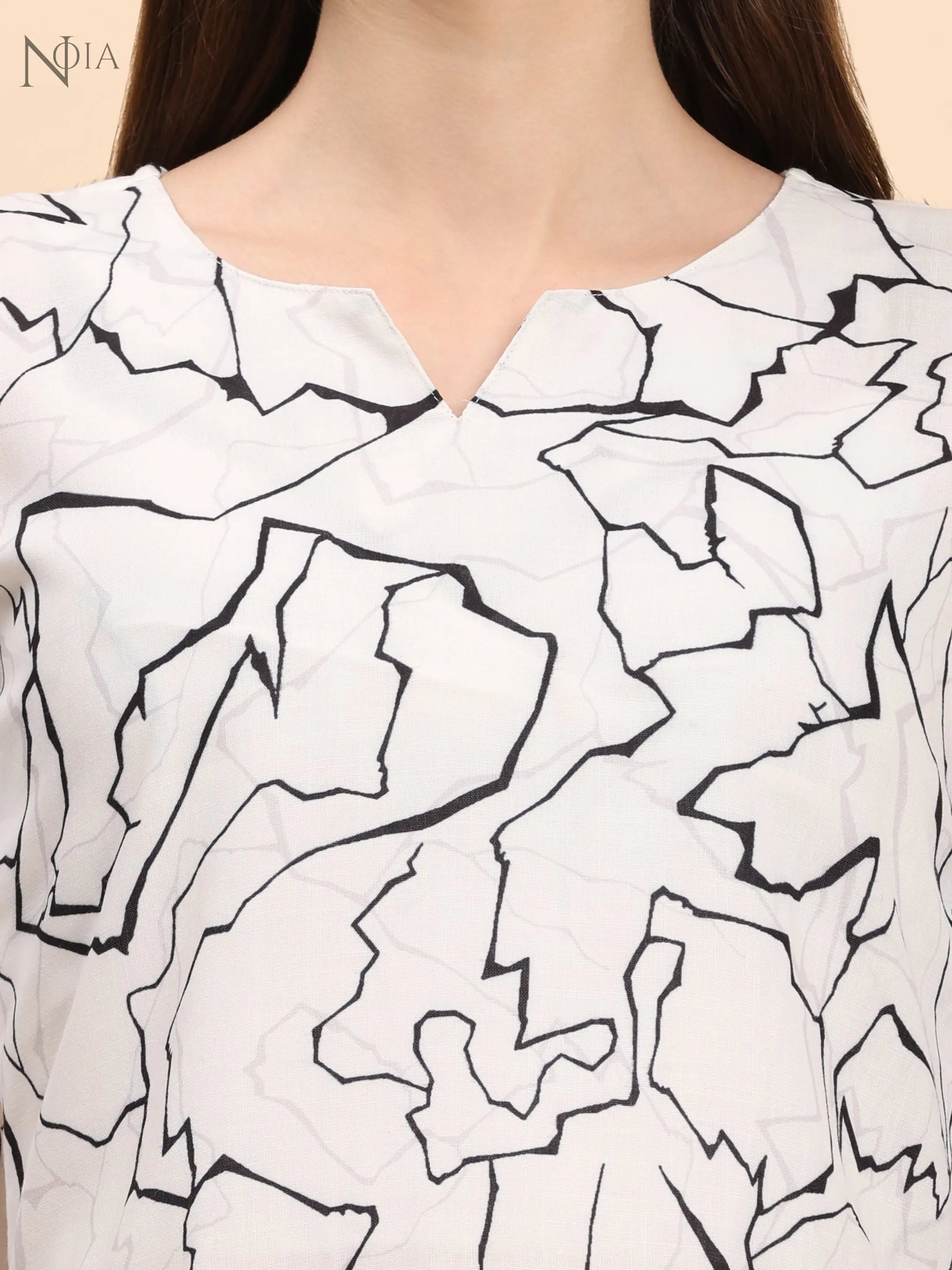 Noia White & Black Abstract Print Top with Trousers – Women’s Co-Ord Set Noia