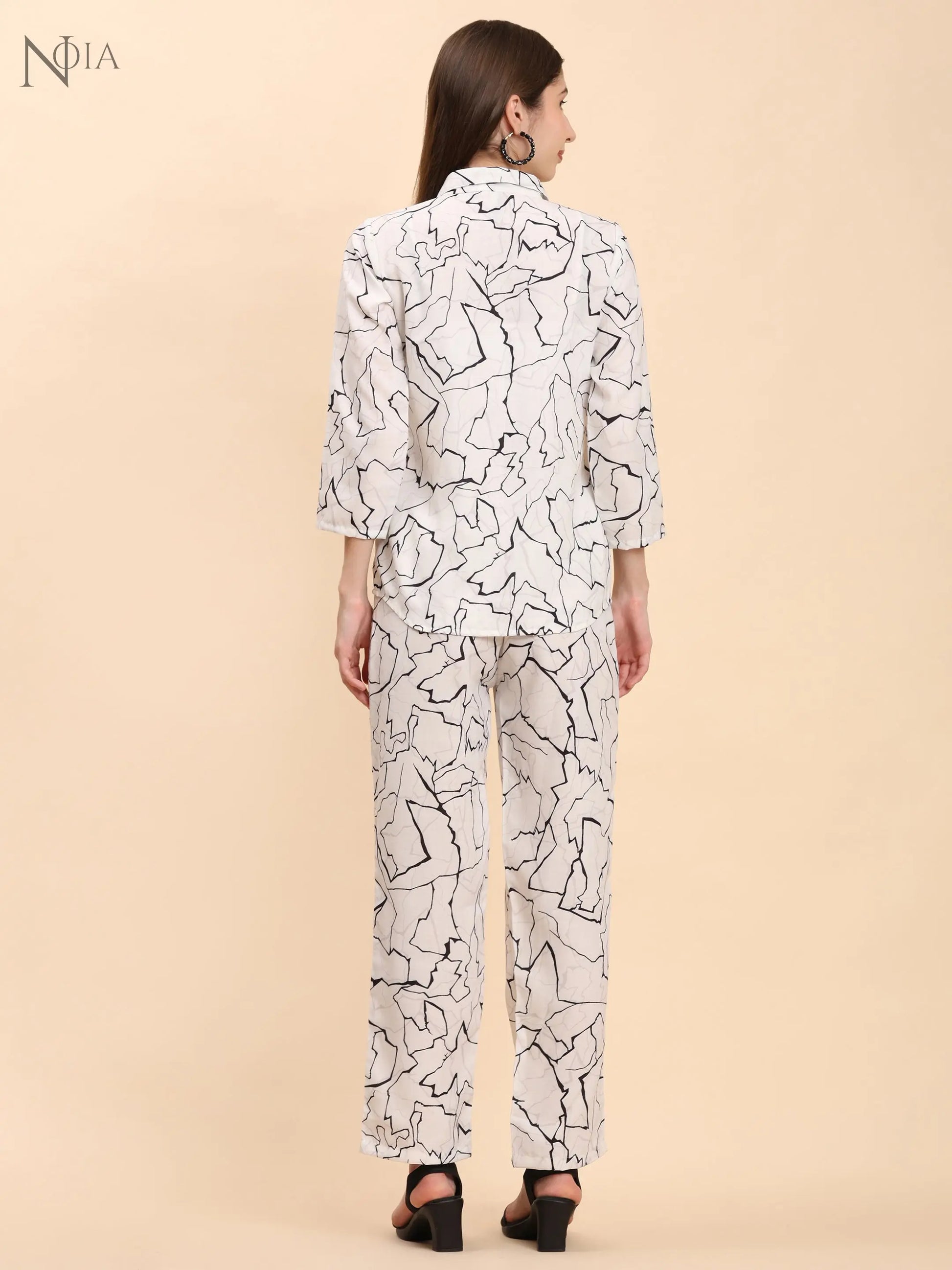 Noia White & Black Abstract Shirt with Trousers Noia