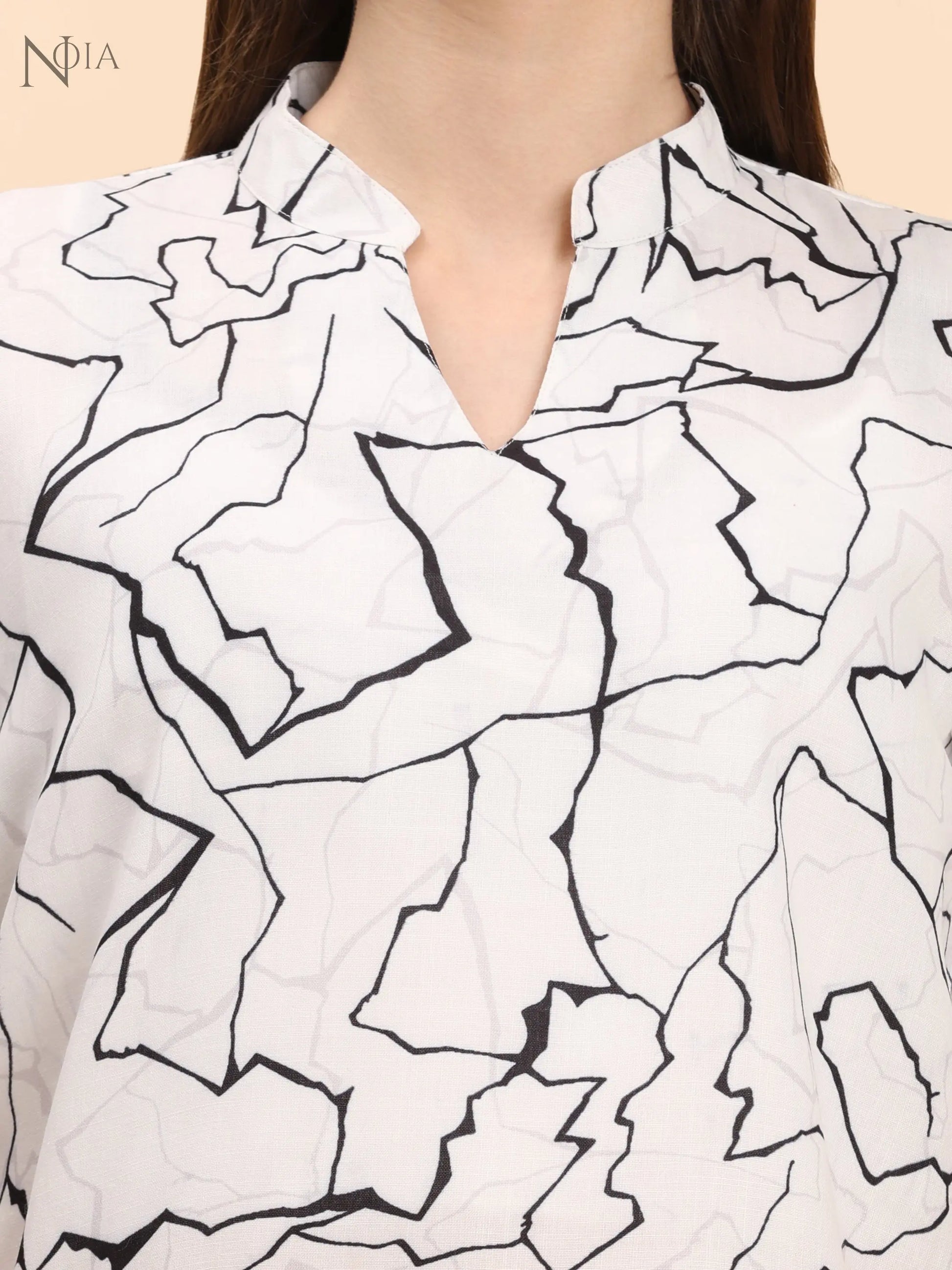 Noia White & Black Abstract Short Sleeve Top with Trousers Noia