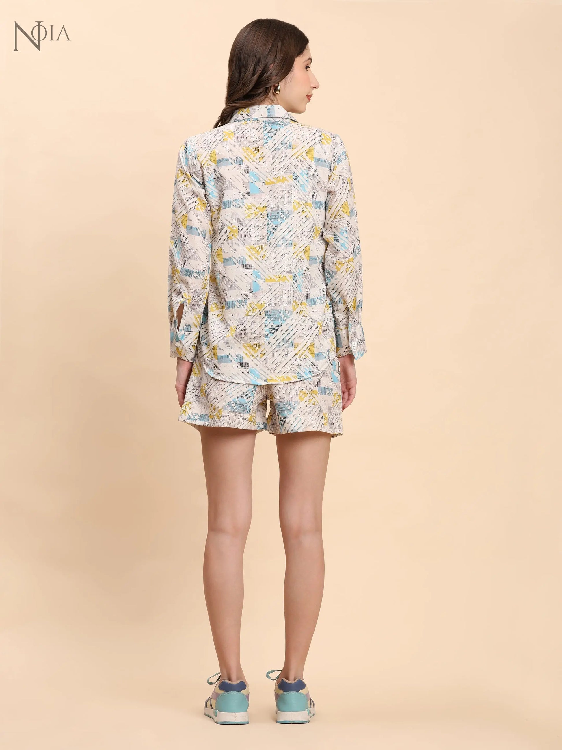Noia White & Multi Geometric Shirt with Shorts Noia