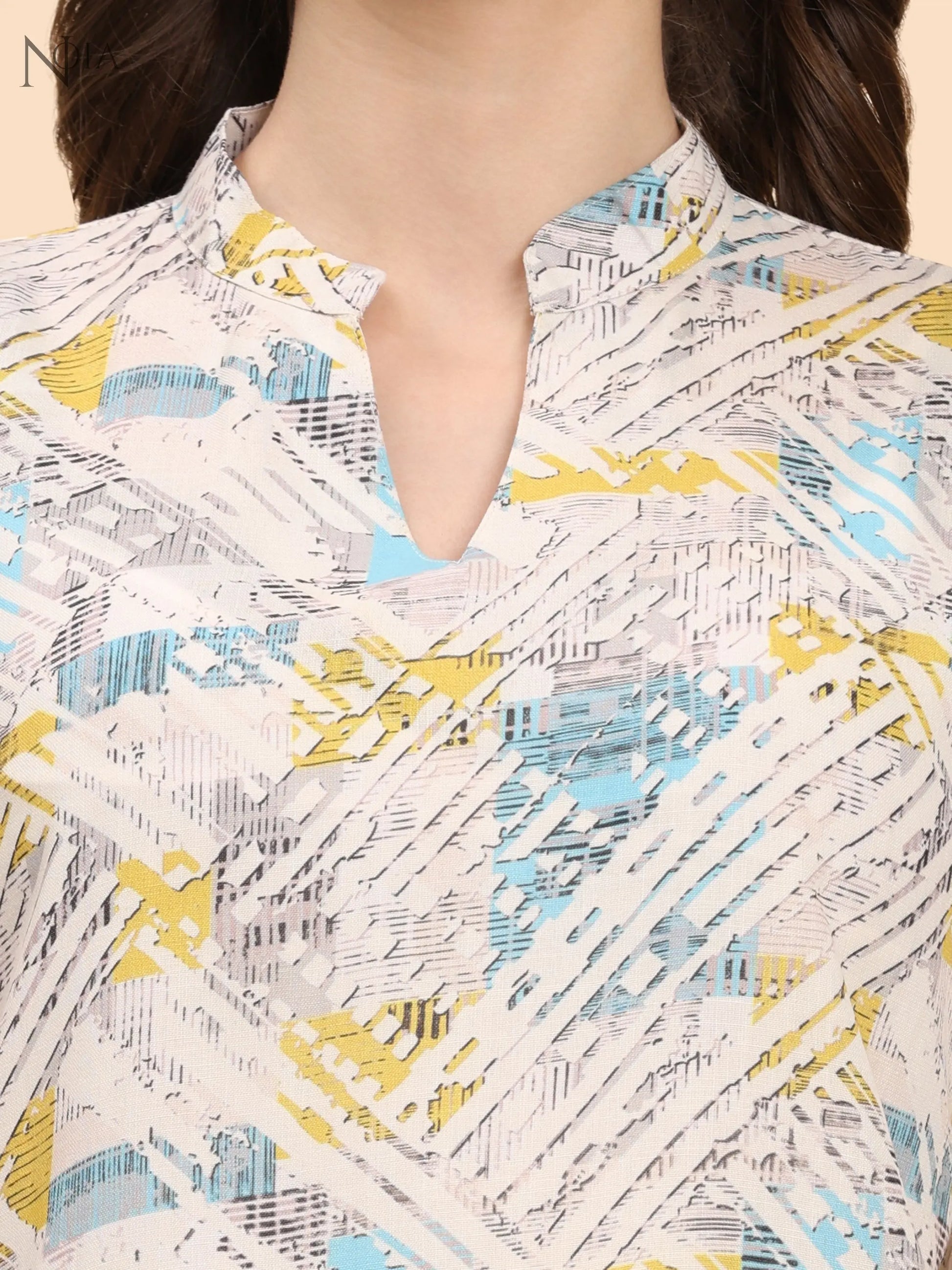Noia White & Multi Geometric Short Sleeve Top with Trousers Noia