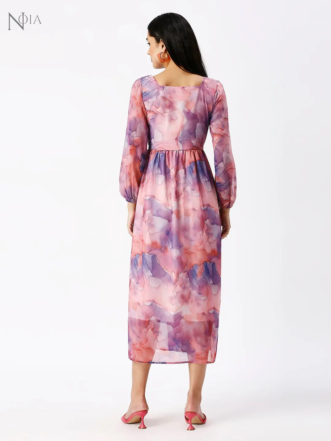 Noia Women Abstact Printed Square Neck Midi Dress Noia