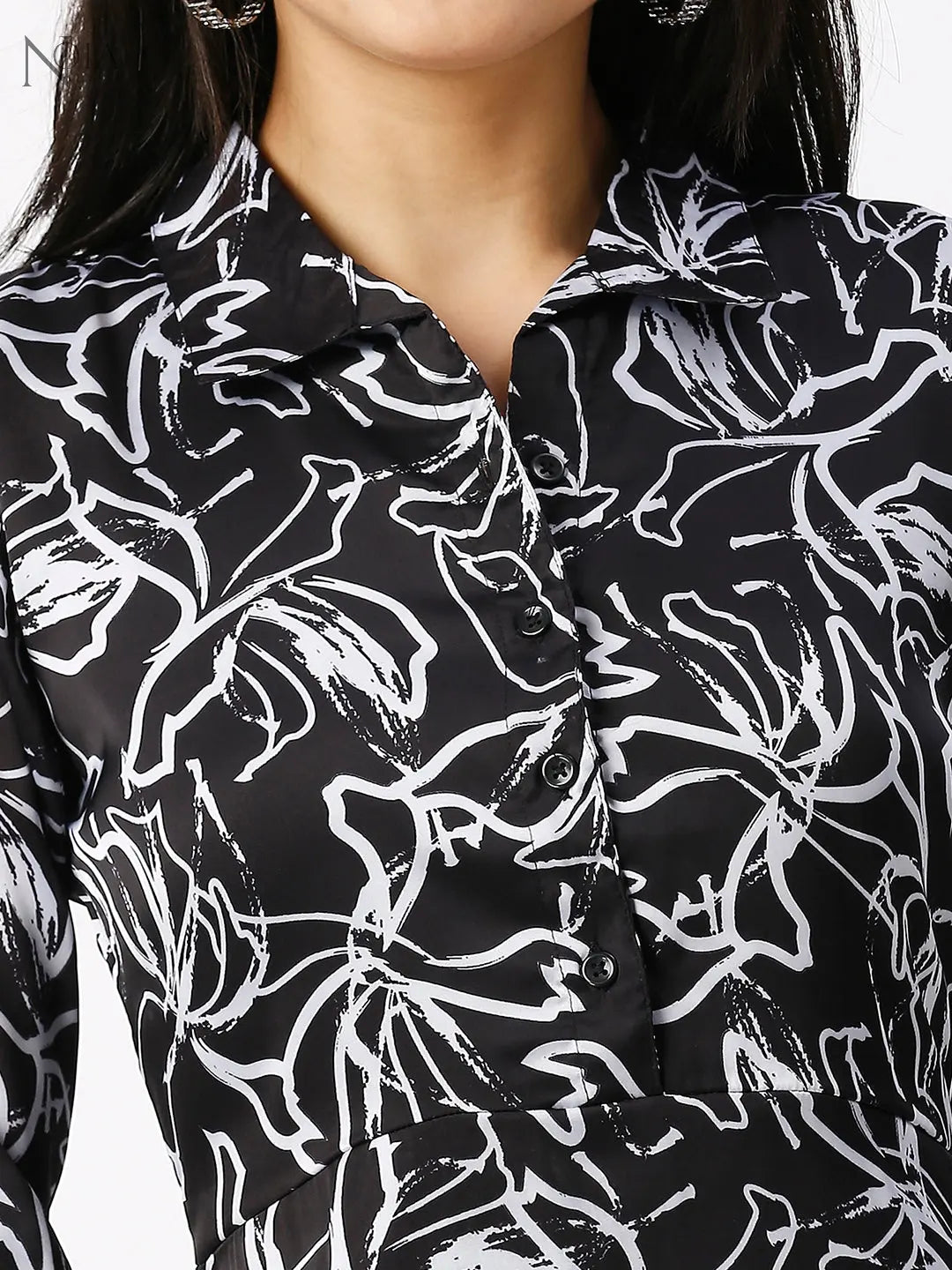 Noia Women Abstract Black Floral Midi Dress Noia