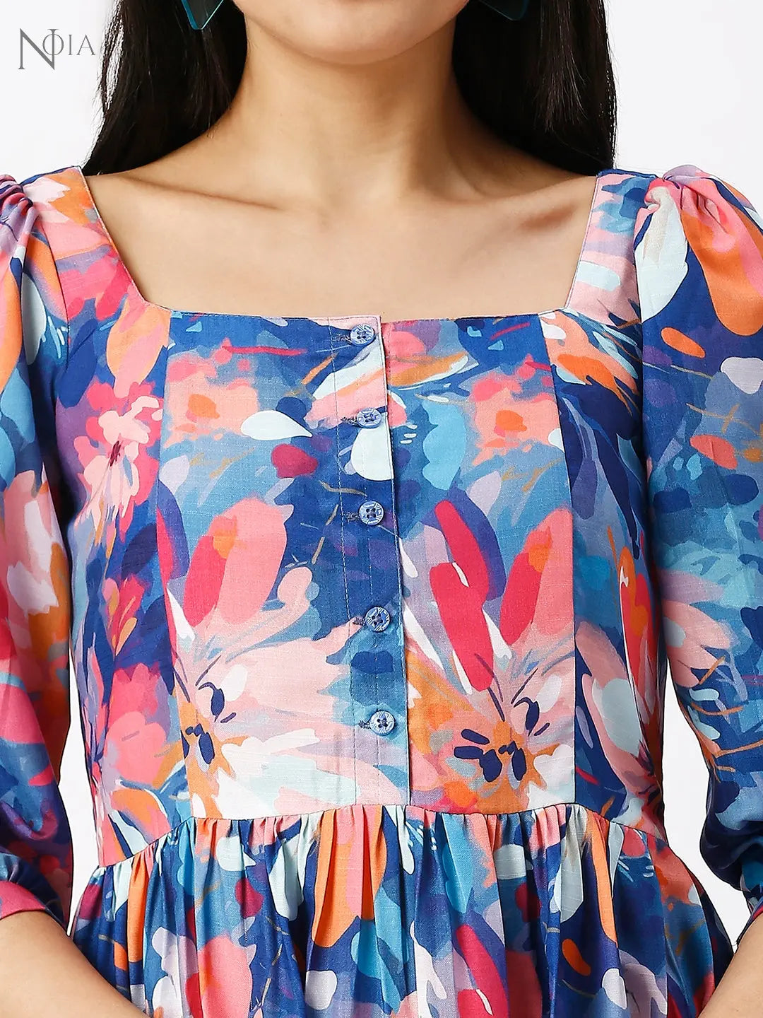 Noia Women Abstract Blue Floral Midi Dress Noia