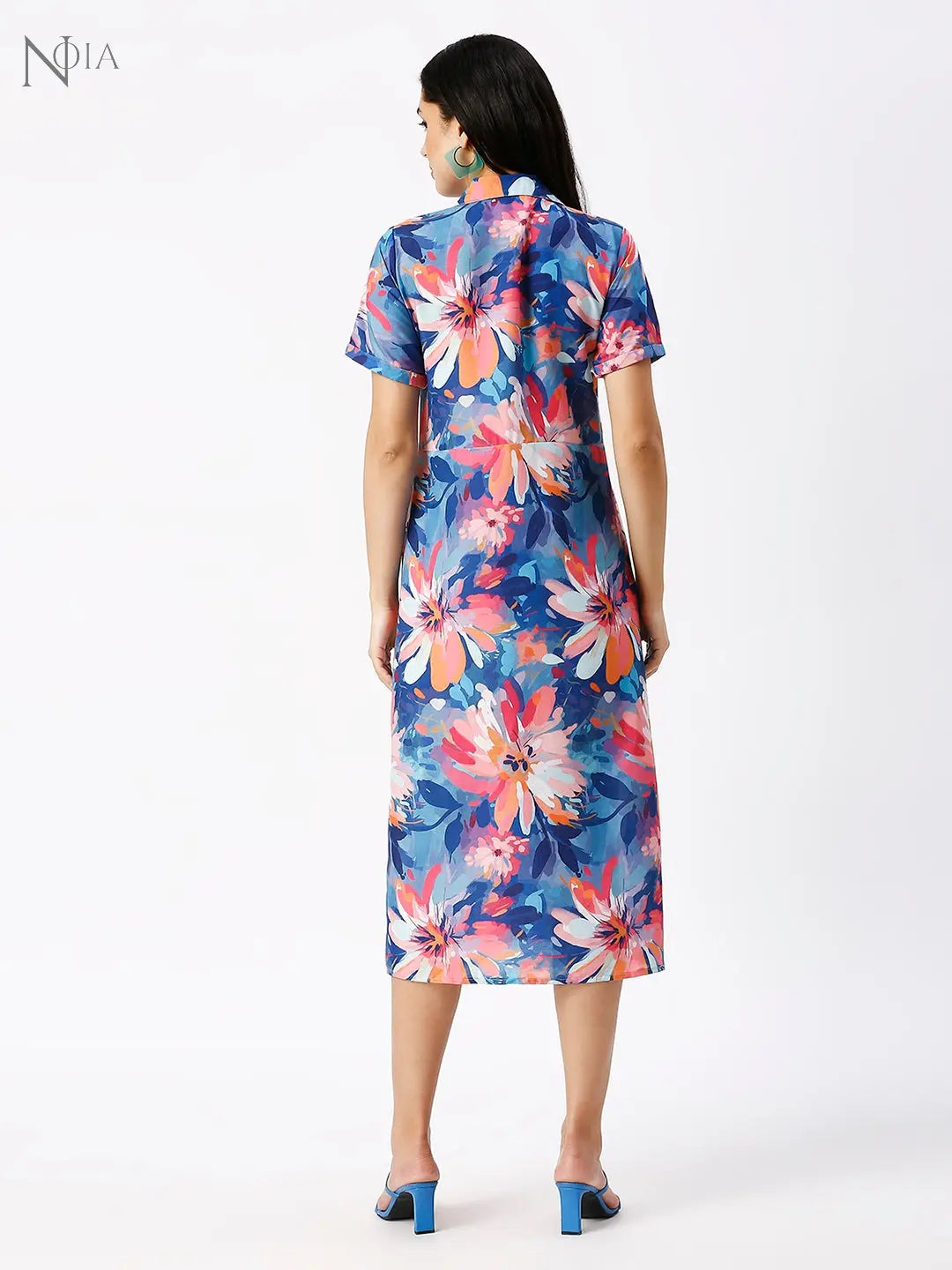 Noia Women Abstract Blue Gathered Shirt Dress Noia