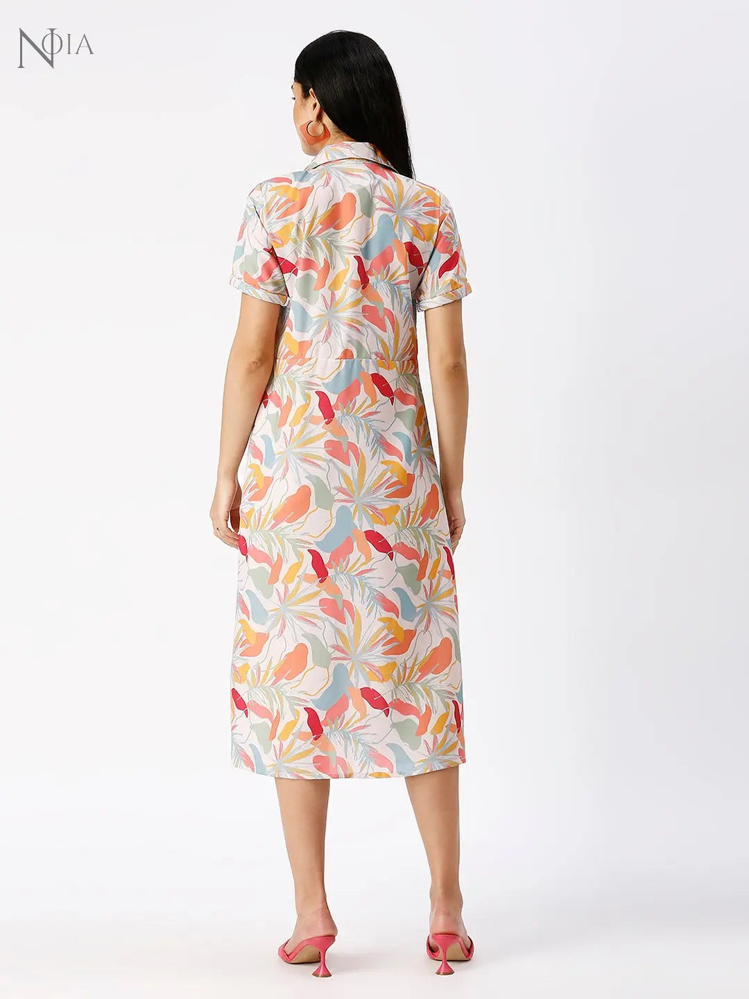 Noia Women Abstract Floral Gathered Shirt Dress Noia