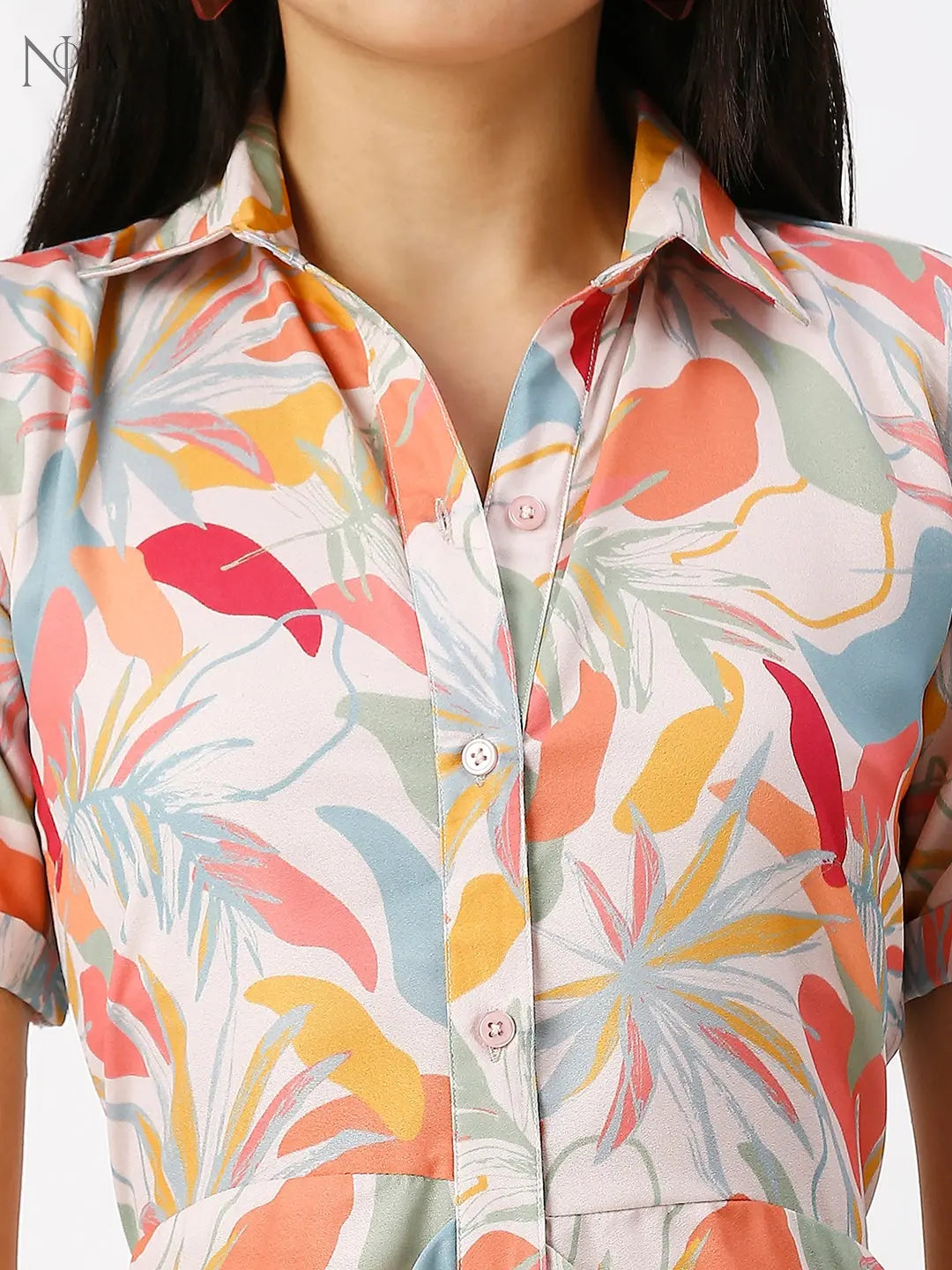 Noia Women Abstract Floral Gathered Shirt Dress Noia