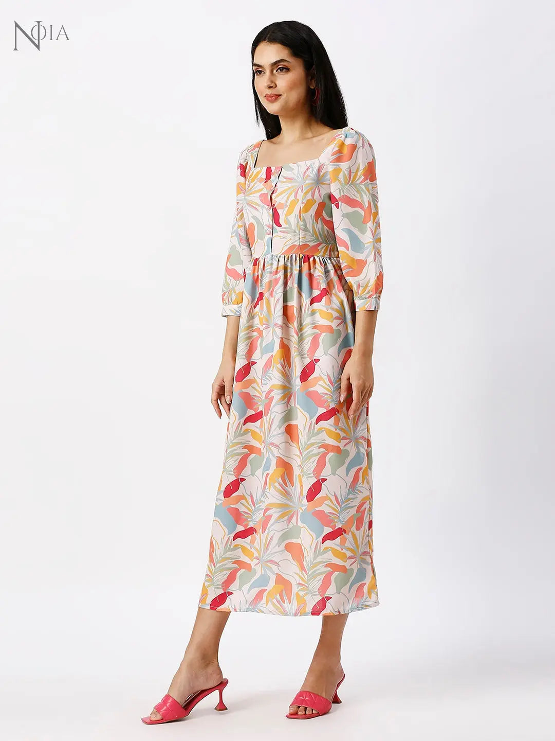 Noia Women Abstract Floral Midi Dress Noia