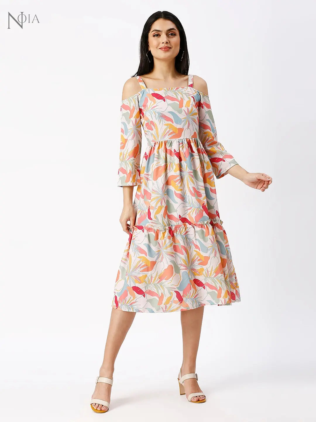 Noia Women Abstract Floral Off-Shoulder Midi Dress Noia