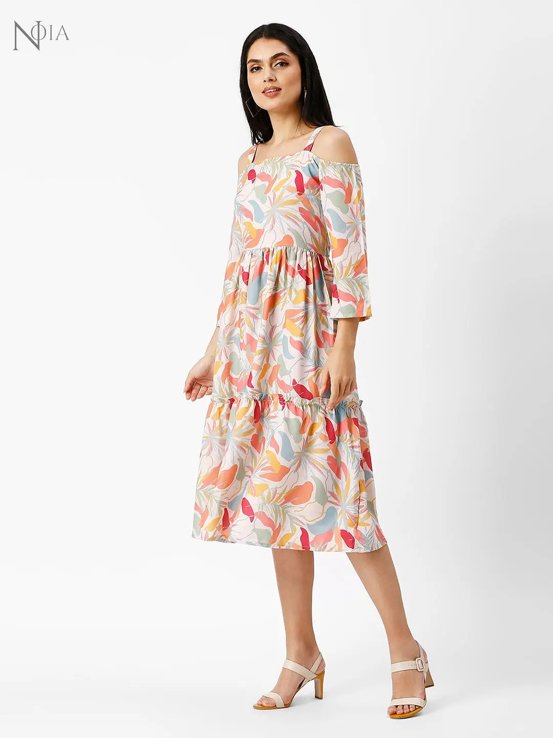 Noia Women Abstract Floral Off-Shoulder Midi Dress Noia