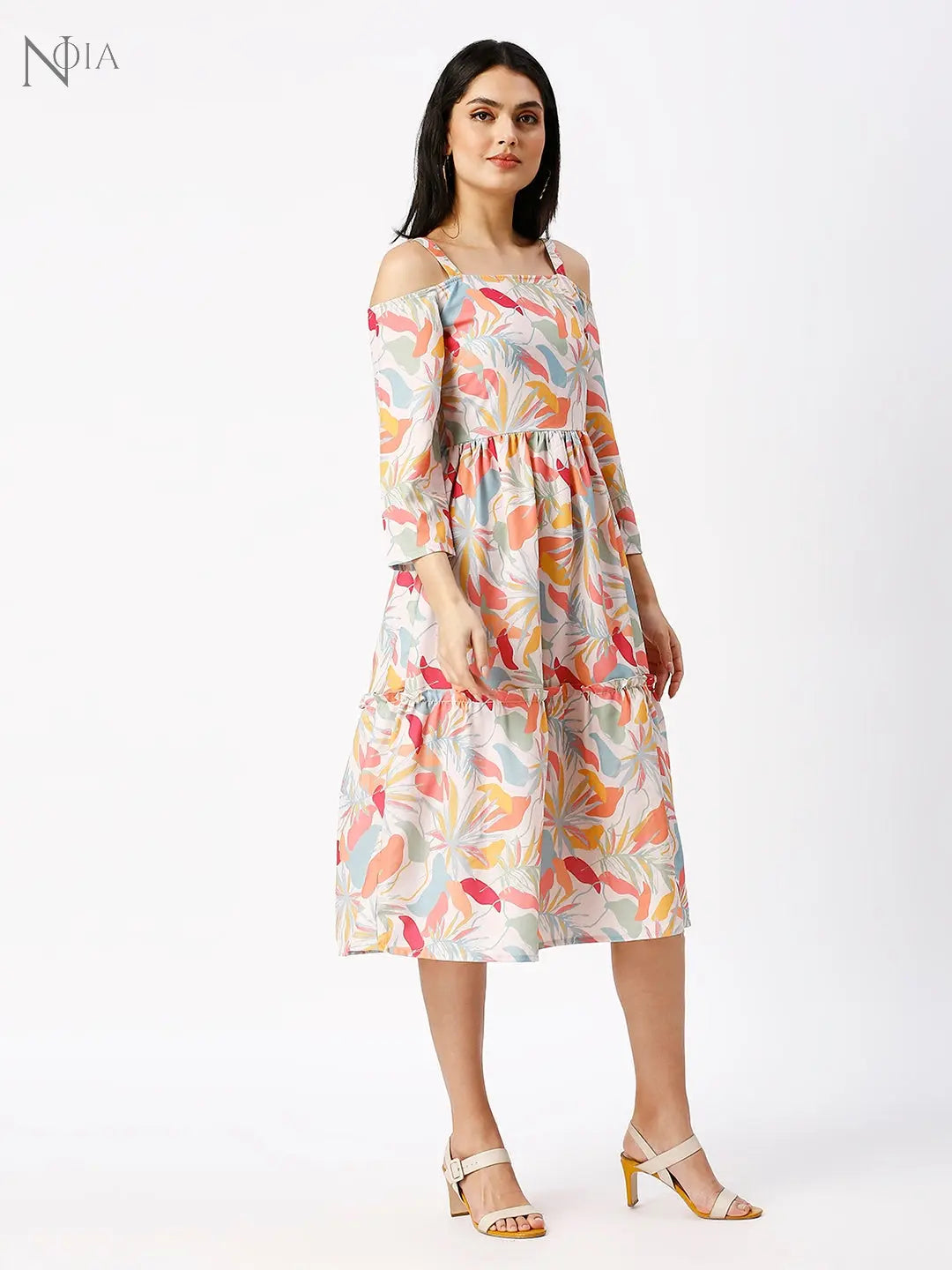 Noia Women Abstract Floral Off-Shoulder Midi Dress Noia