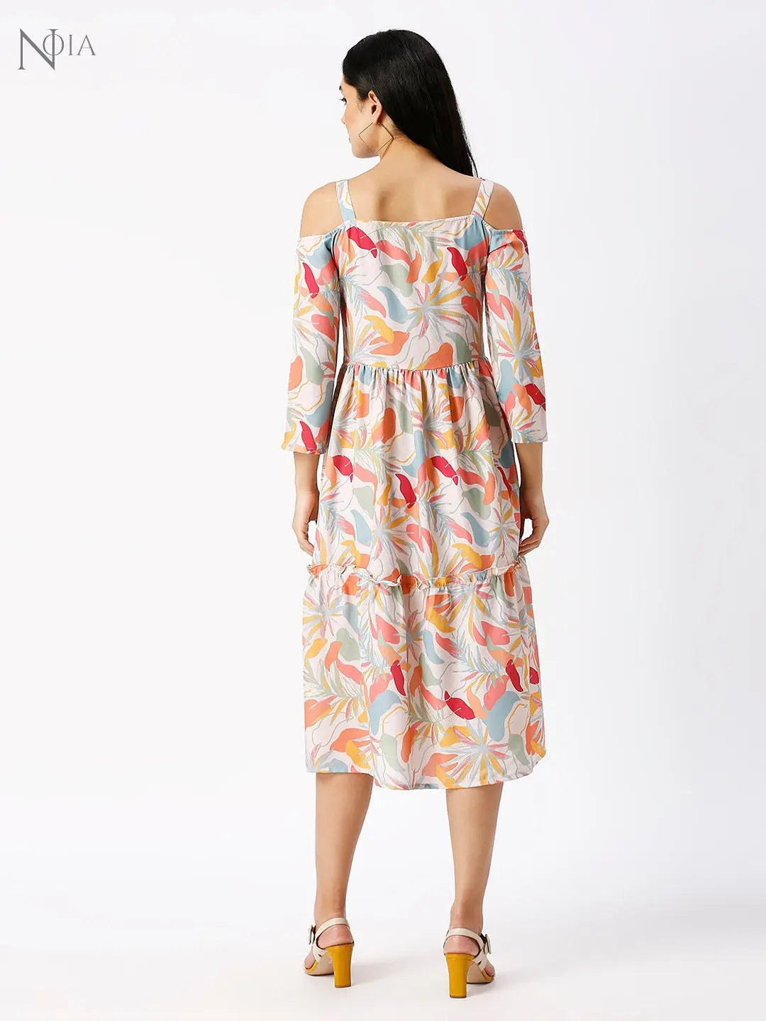 Noia Women Abstract Floral Off-Shoulder Midi Dress Noia