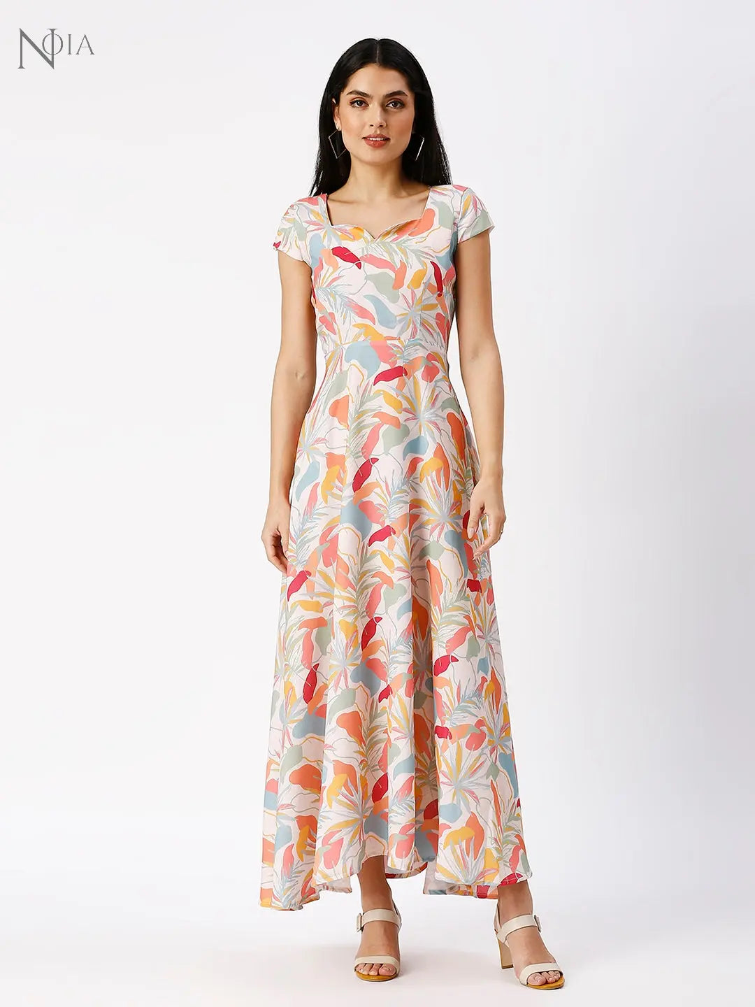 Noia Women Abstract Floral Printed A-Line Maxi Dress Noia