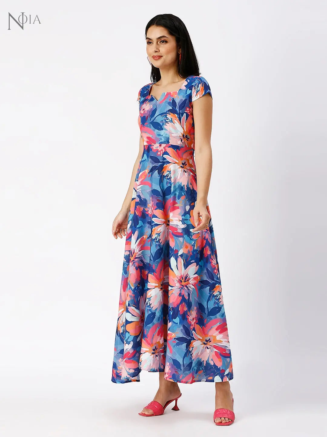 Noia Women Abstract Floral Printed A-Line Maxi Dress Noia
