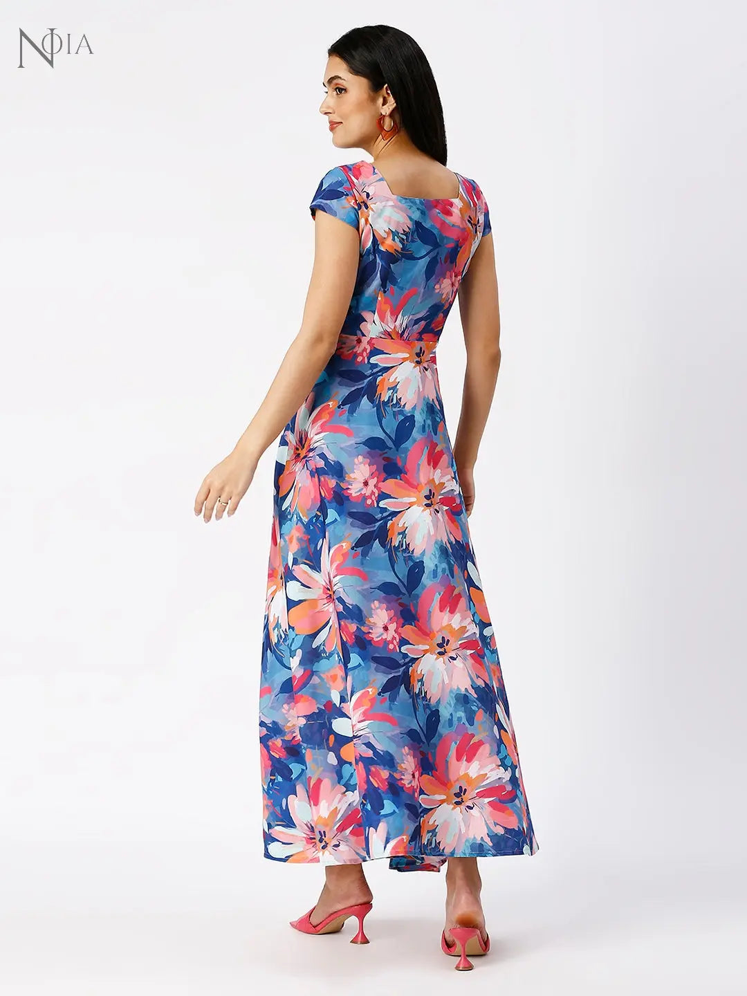Noia Women Abstract Floral Printed A-Line Maxi Dress Noia