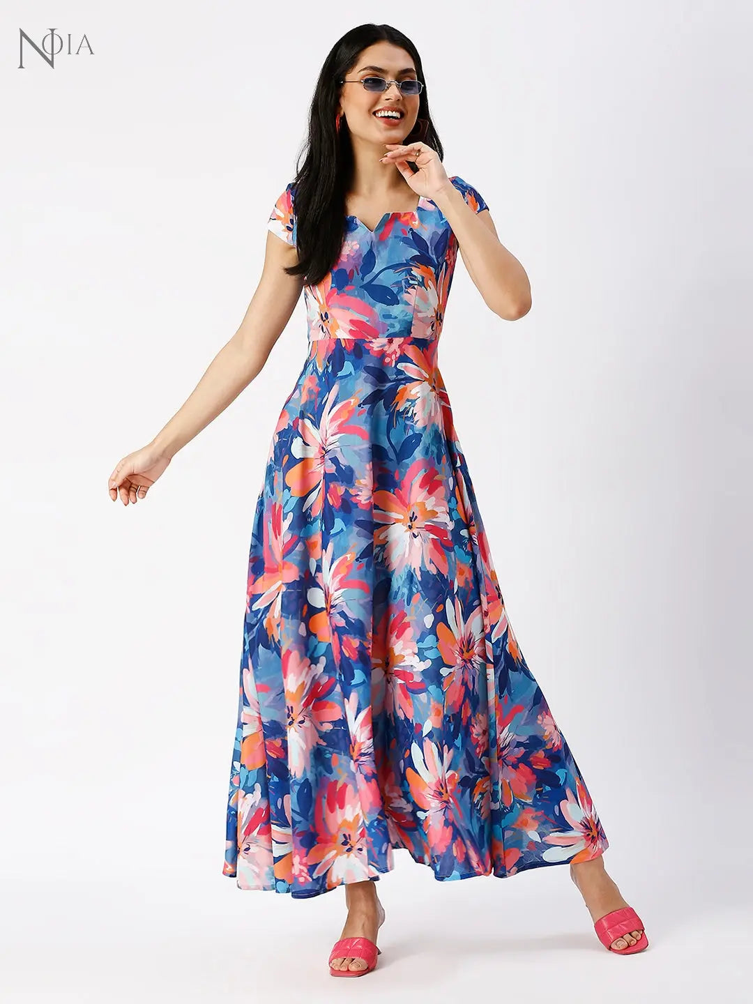 Noia Women Abstract Floral Printed A-Line Maxi Dress Noia