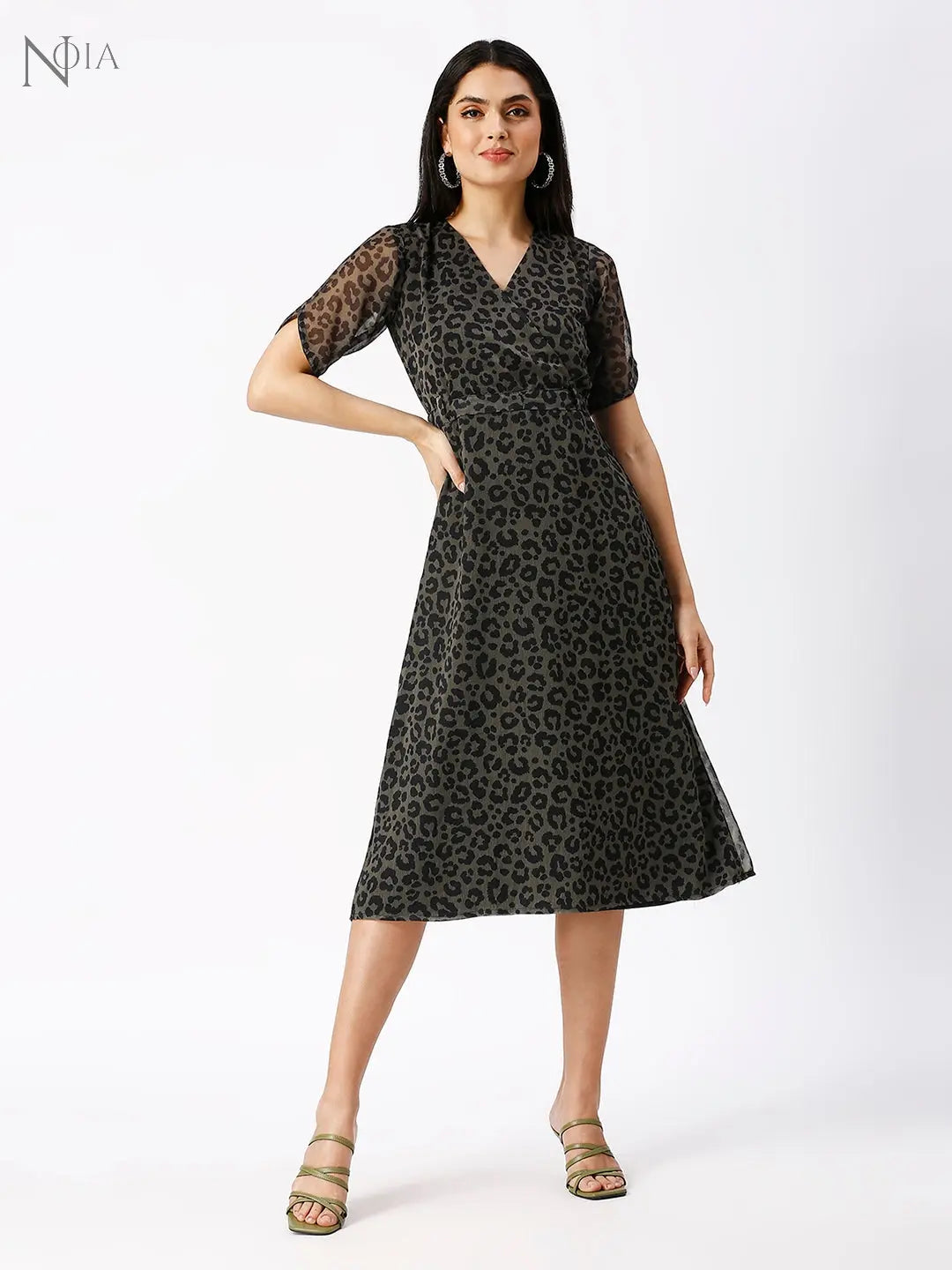 Noia Women Animal Printed V-Neck Midi Dress Noia