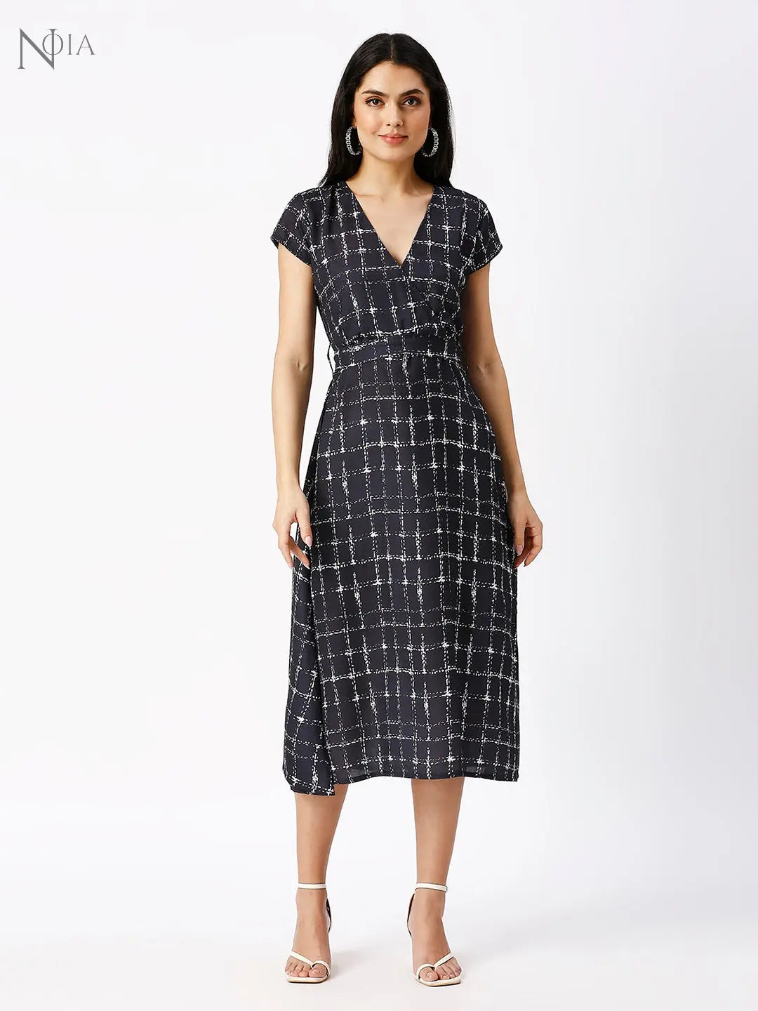 Noia Women Black and White Checkered Midi Dress Noia