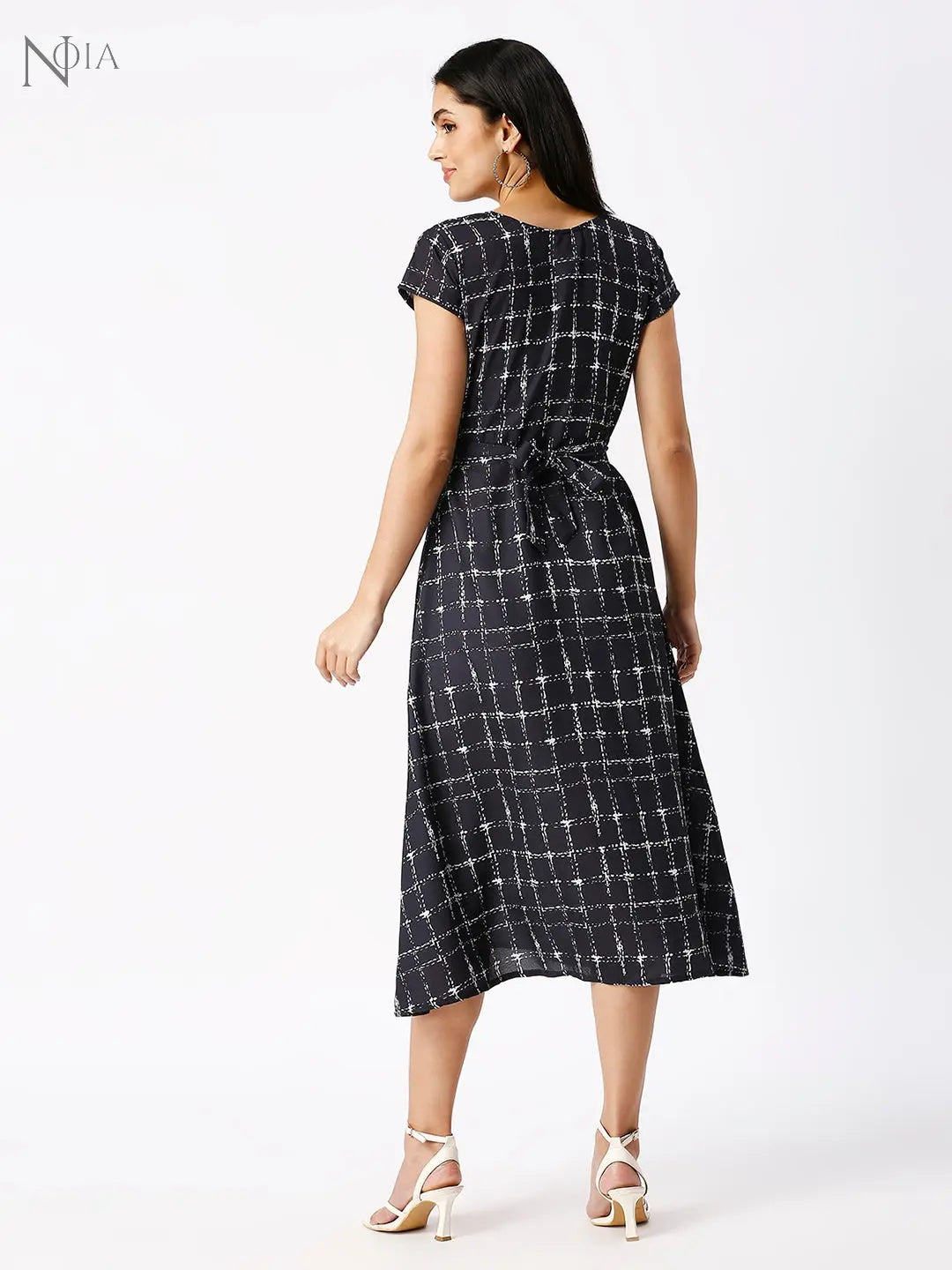 Noia Women Black and White Checkered Midi Dress Noia