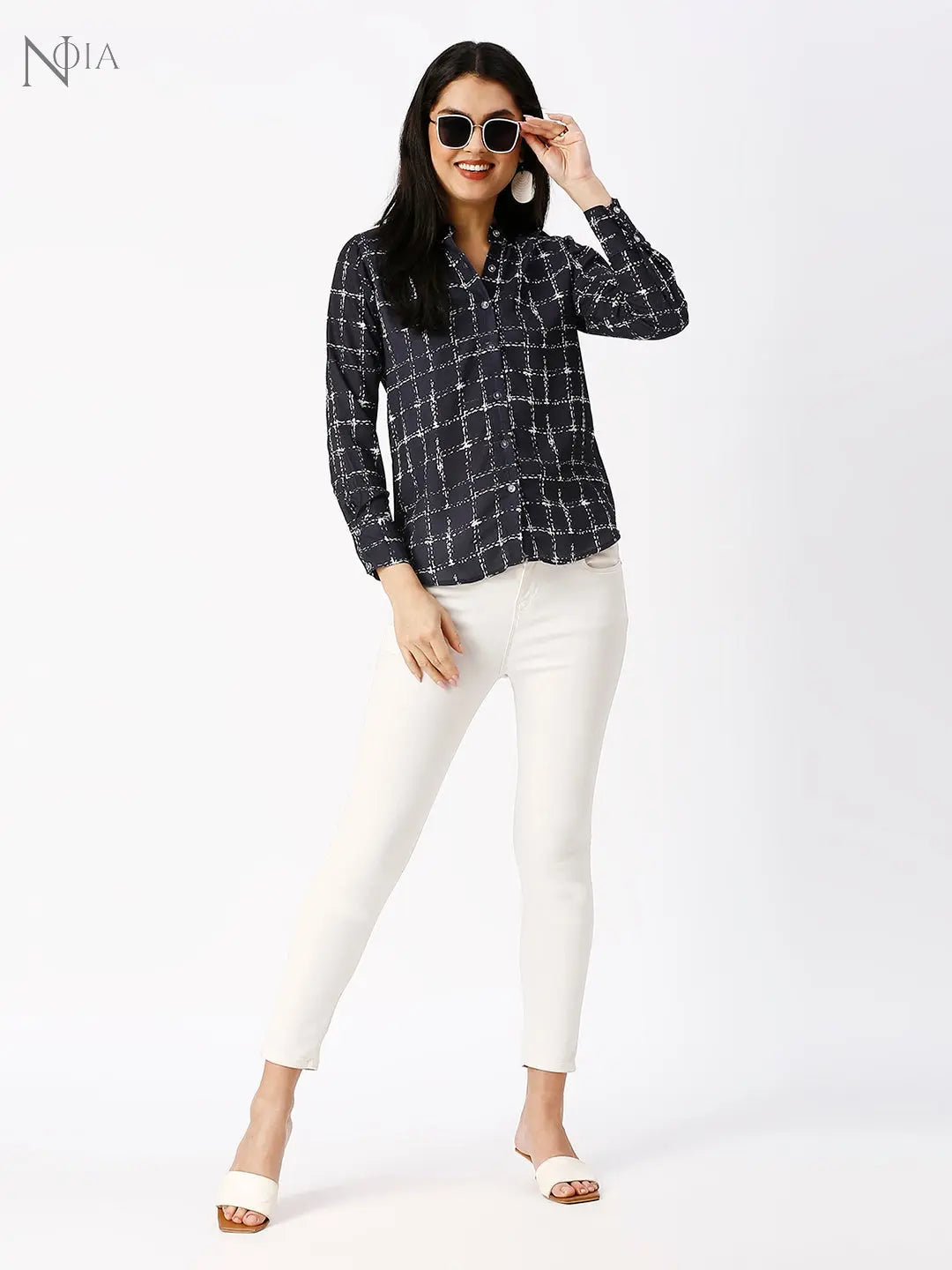 Noia Women Black and White Checkered Shirt Noia