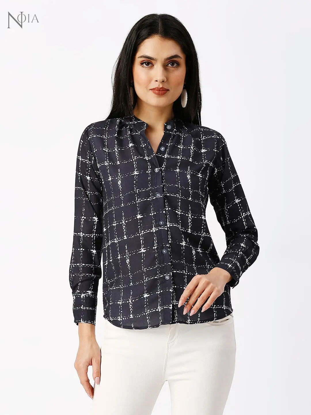 Noia Women Black and White Checkered Shirt Noia