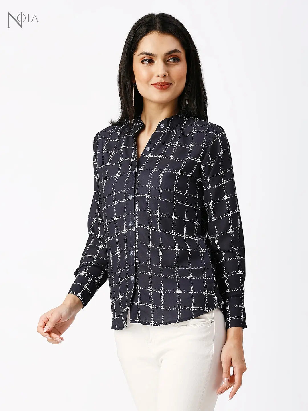 Noia Women Black and White Checkered Shirt Noia