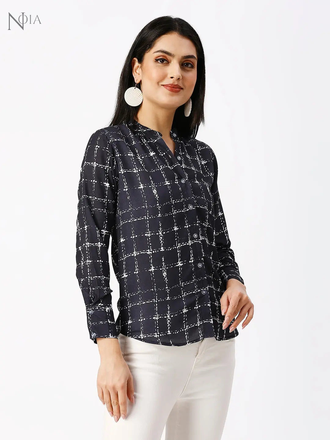 Noia Women Black and White Checkered Shirt Noia
