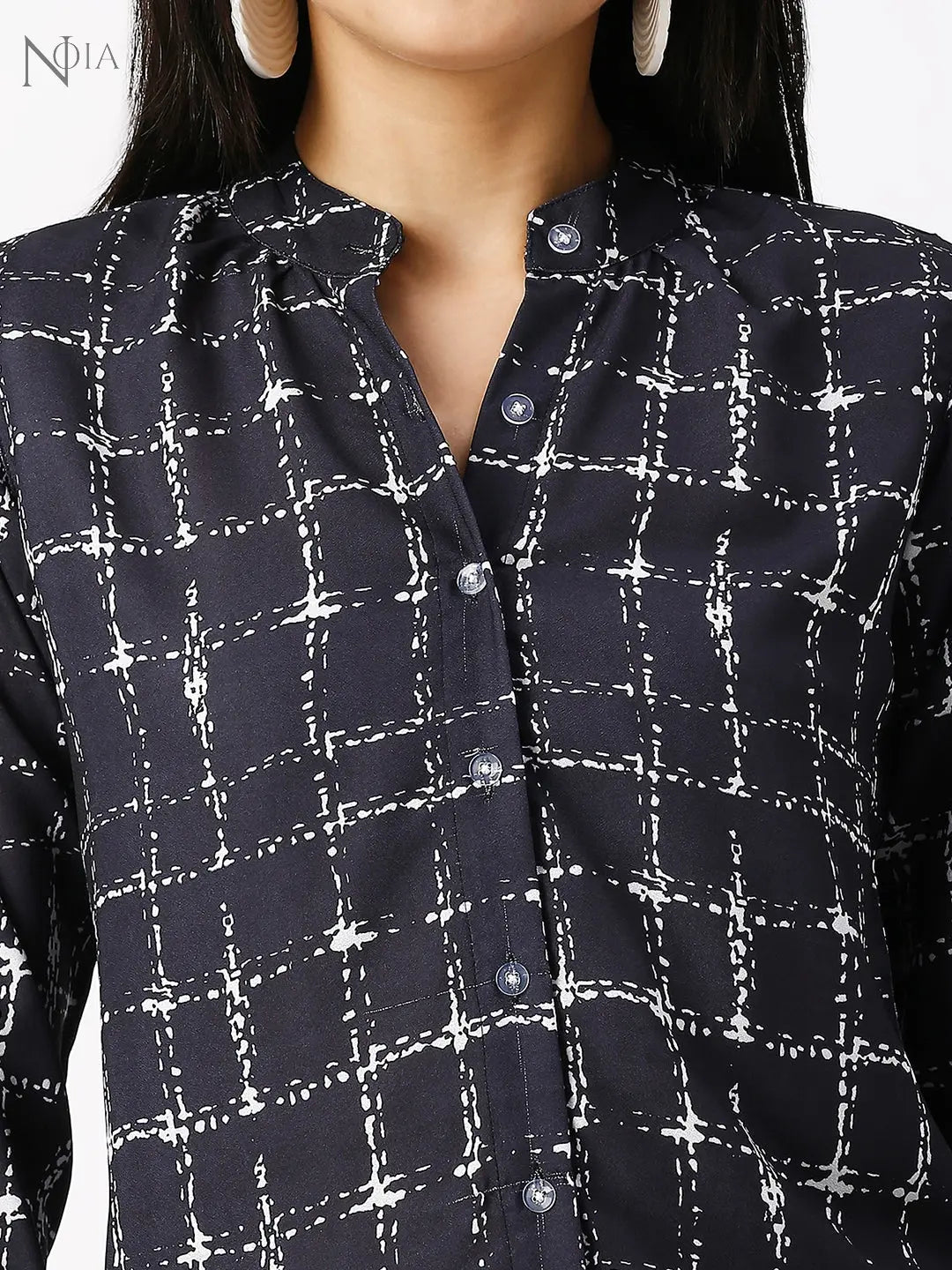 Noia Women Black and White Checkered Shirt Noia