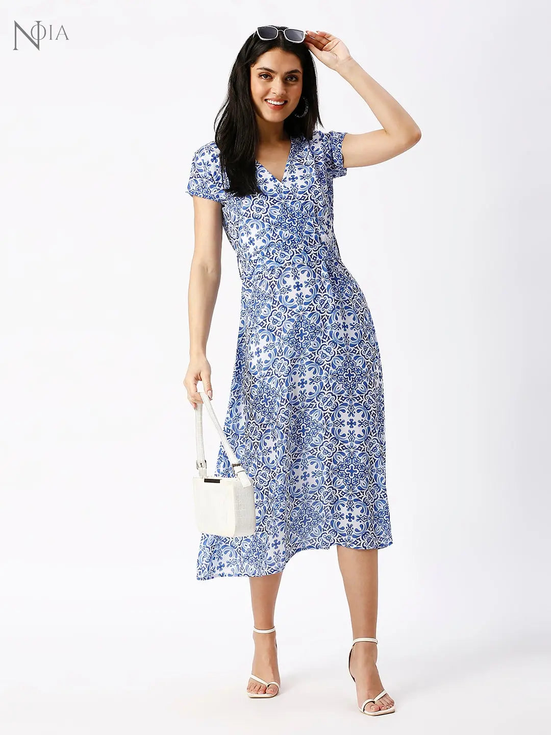Noia Women Blue and White Floral Midi Dress Noia