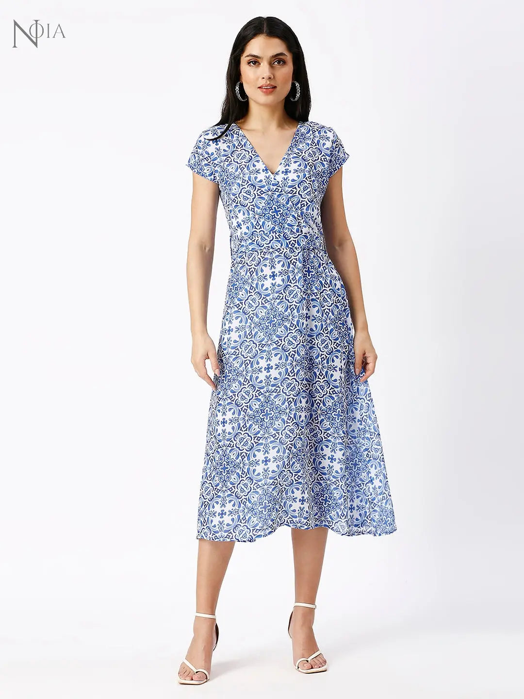 Noia Women Blue and White Floral Midi Dress Noia