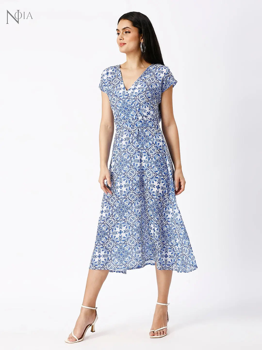 Noia Women Blue and White Floral Midi Dress Noia