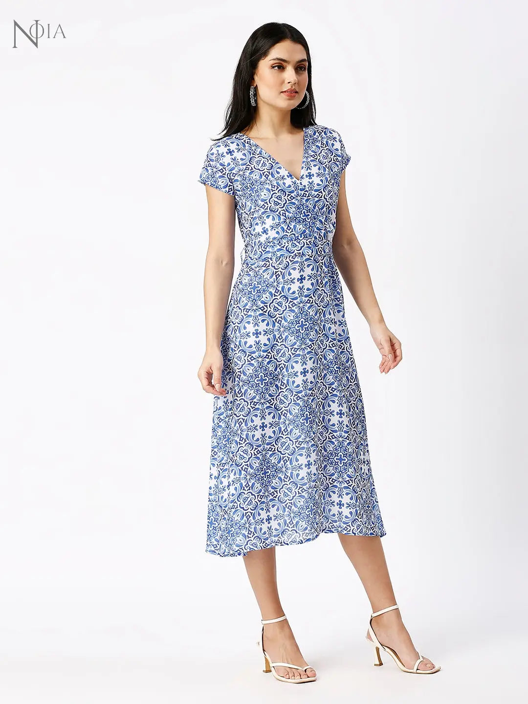 Noia Women Blue and White Floral Midi Dress Noia
