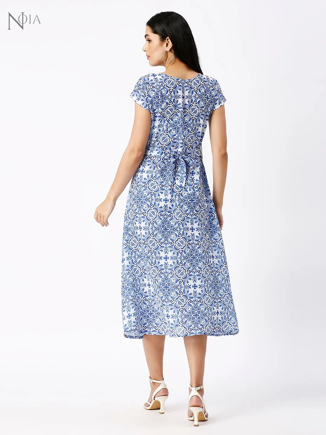 Noia Women Blue and White Floral Midi Dress Noia
