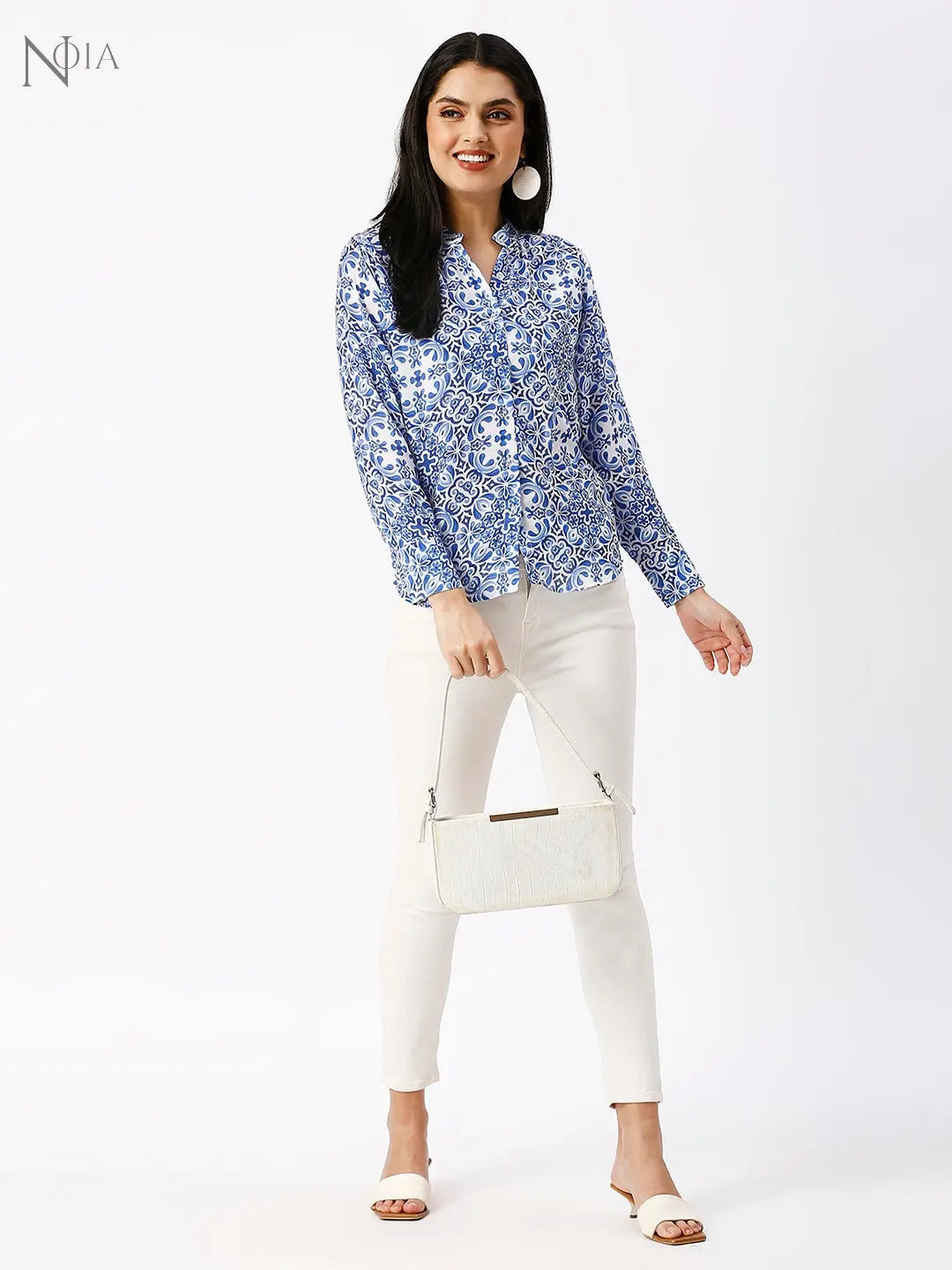 Noia Women Blue and White Floral Shirt Noia