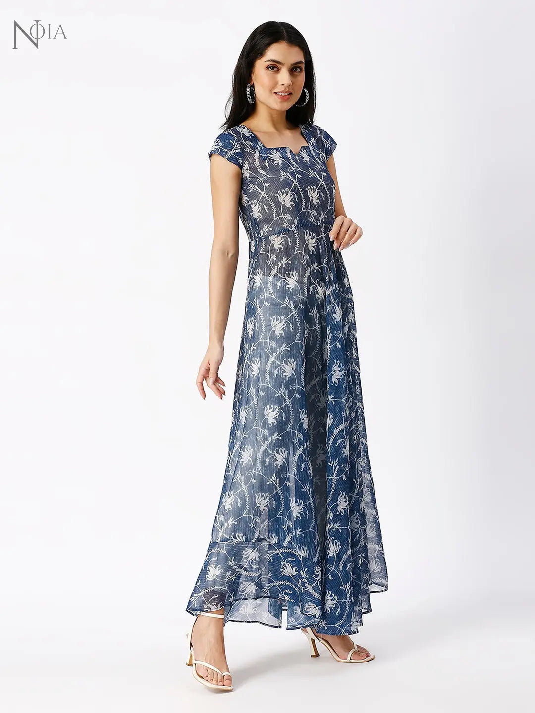 Noia Women Indigo Printed A-Line Maxi Dress Noia