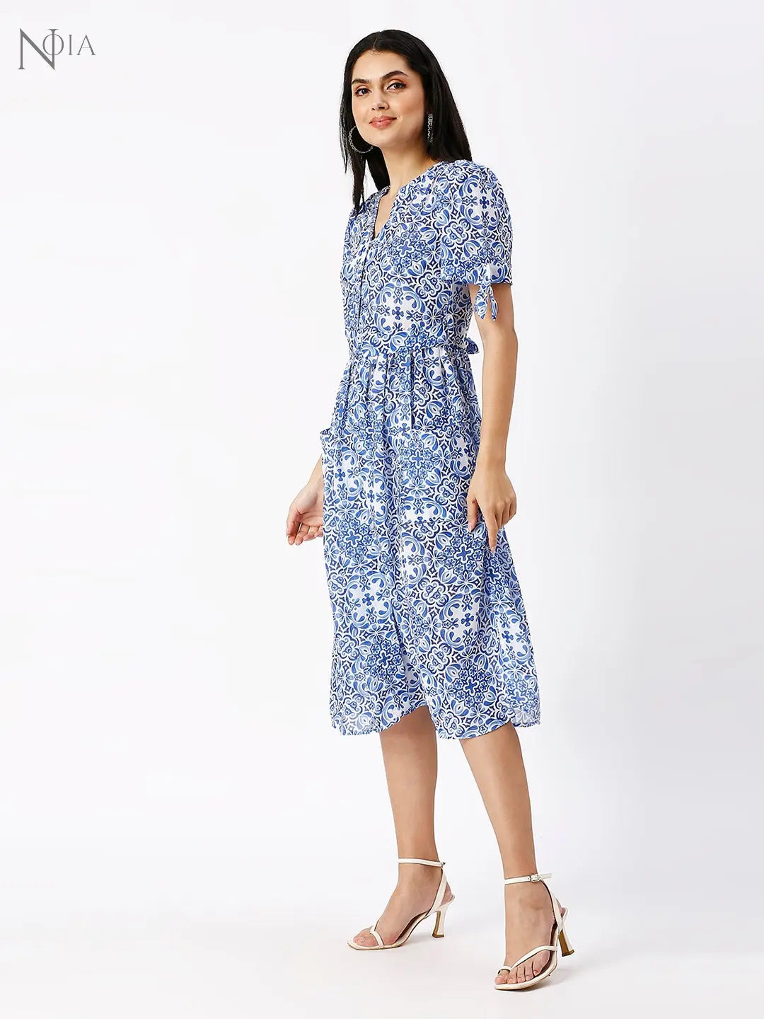 Noia Women V-Neck Blue and White Dress Noia