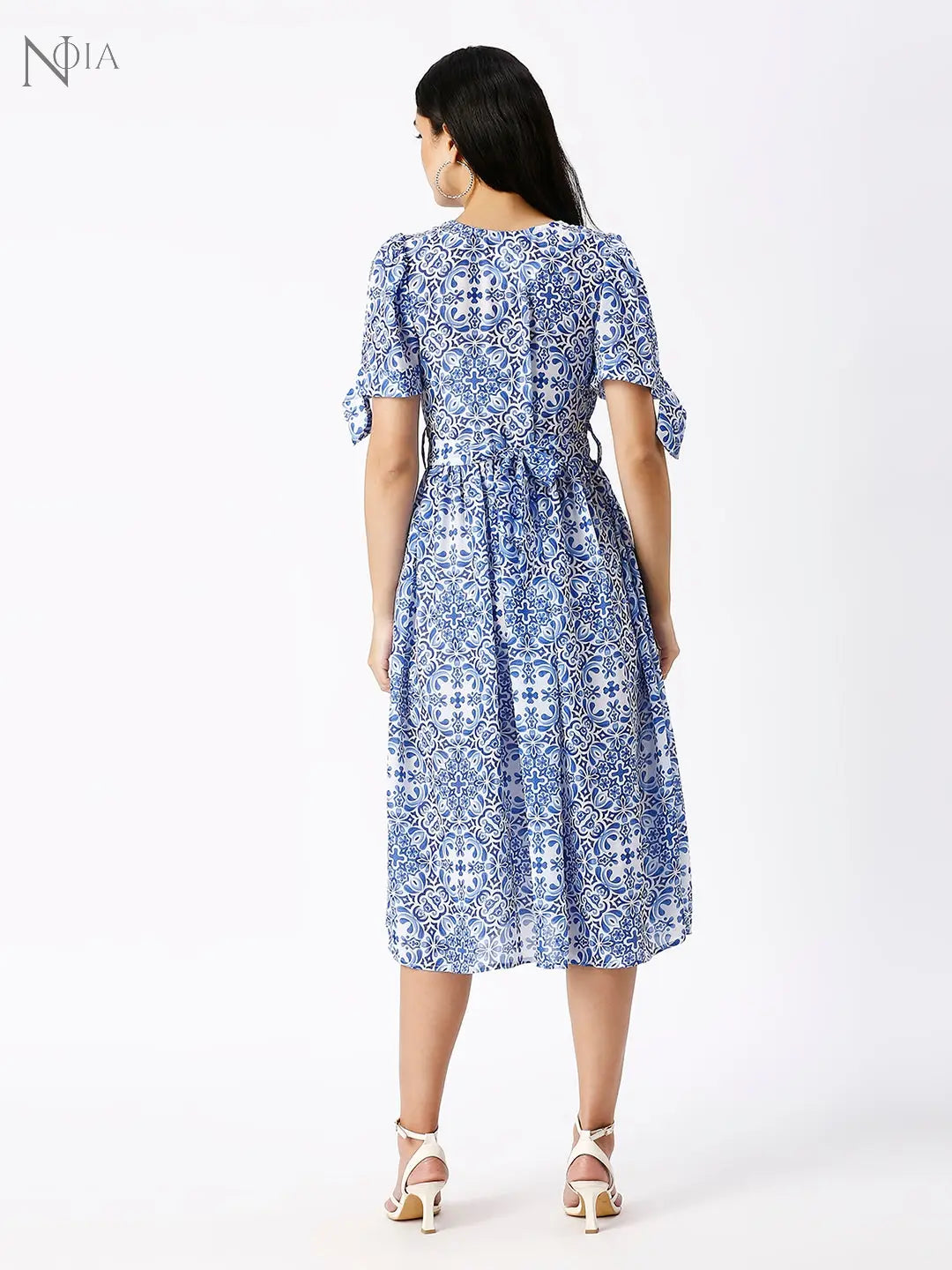 Noia Women V-Neck Blue and White Dress Noia