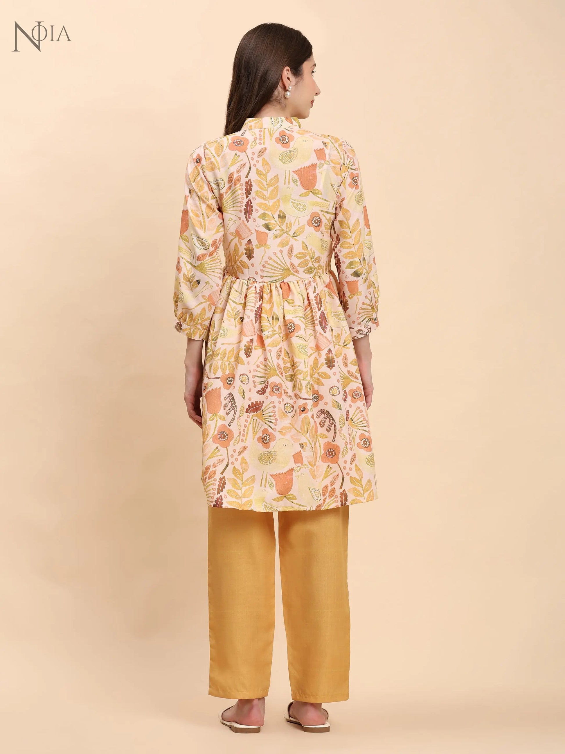 Noia Yellow Multi Abstract Floral Long Sleeved V-Neck Top with Trousers Noia